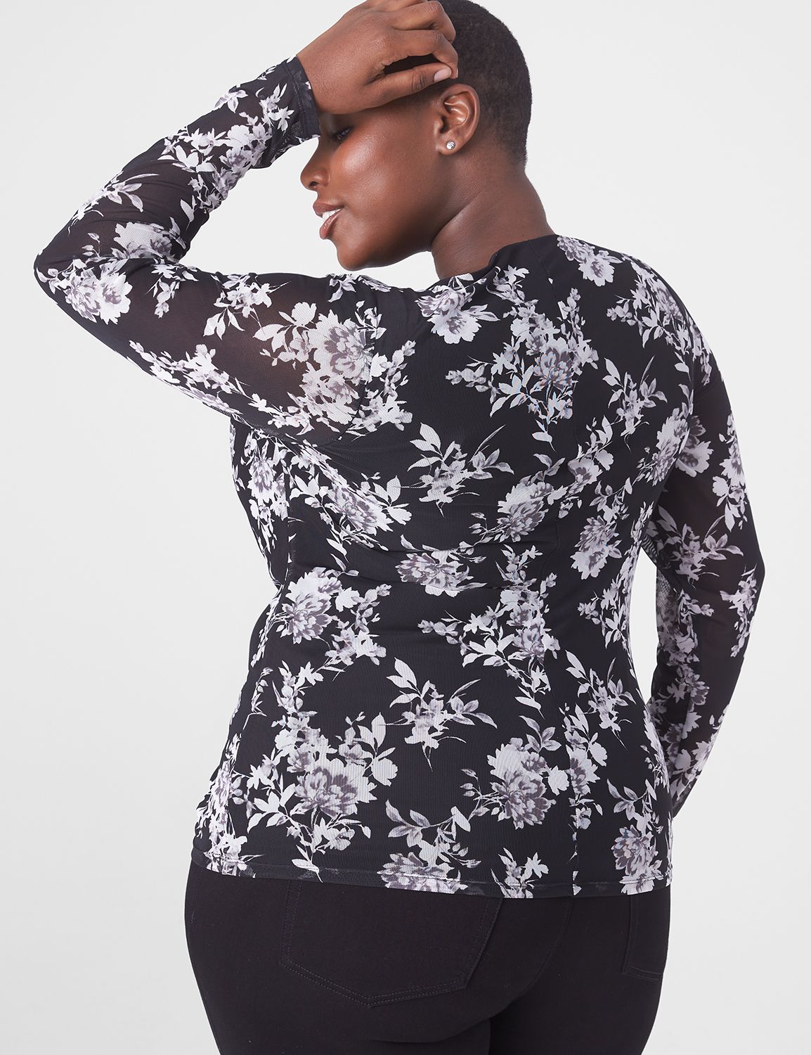 Fitted Long Sleeve Crew Neck Rouche | LaneBryant