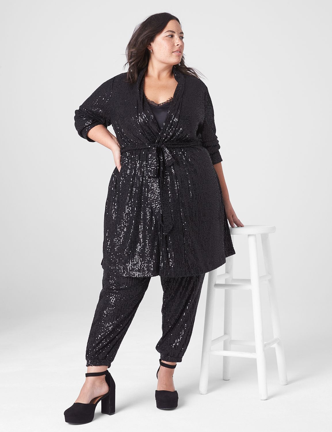 Black sequin joggers store plus size