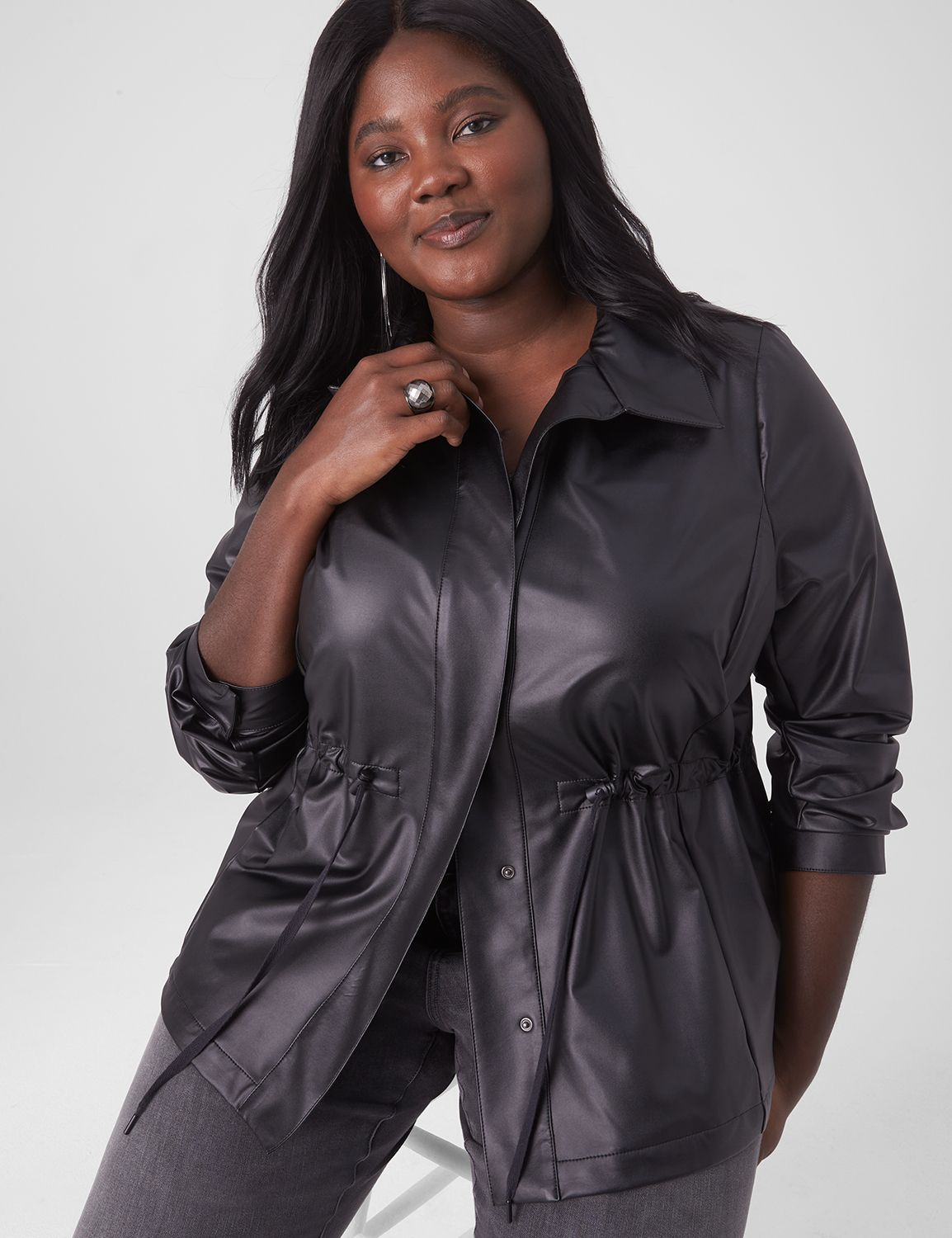 Plus size 2025 faux leather shirt