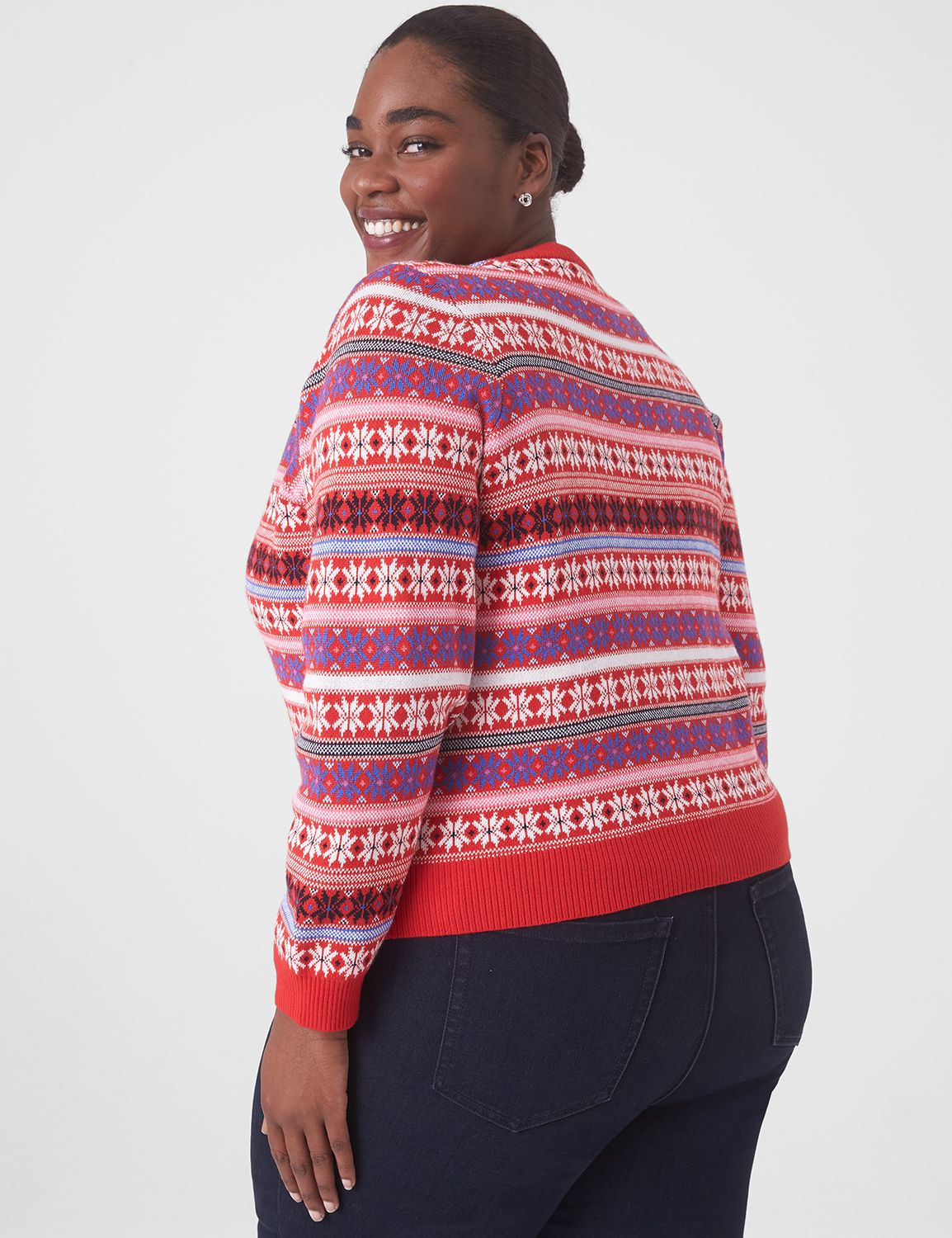 Portræt Beskrivelse vært Classic Button-Front Fair Isle Cardigan | LaneBryant