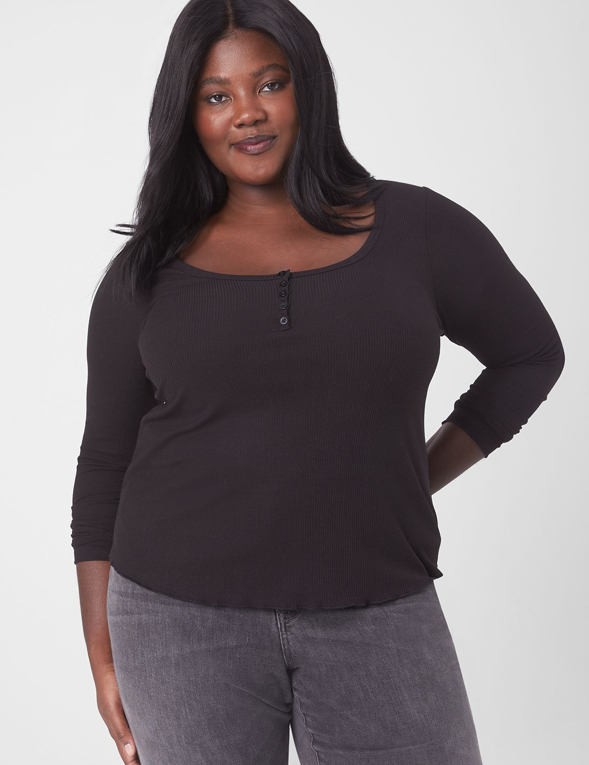 Scoop-neck Henley Shirt in Cotton Jersey White main image 1