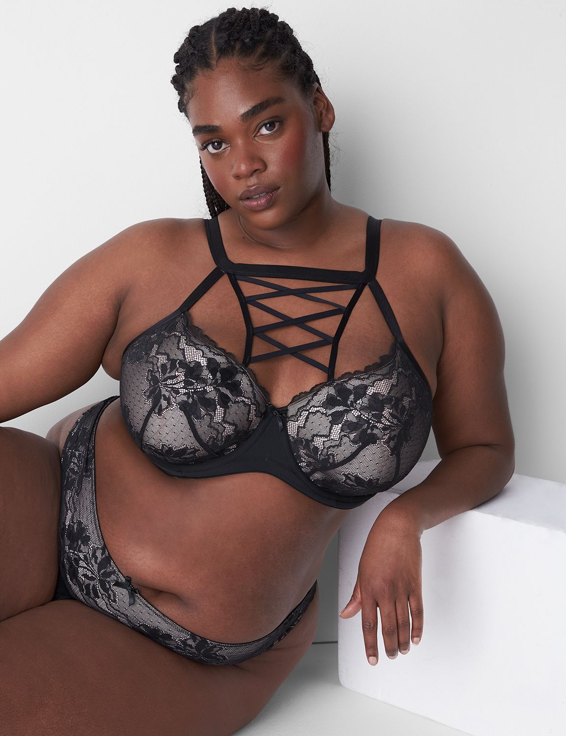 Lightly Lined Balconette Bra with Lace, LaneBryant