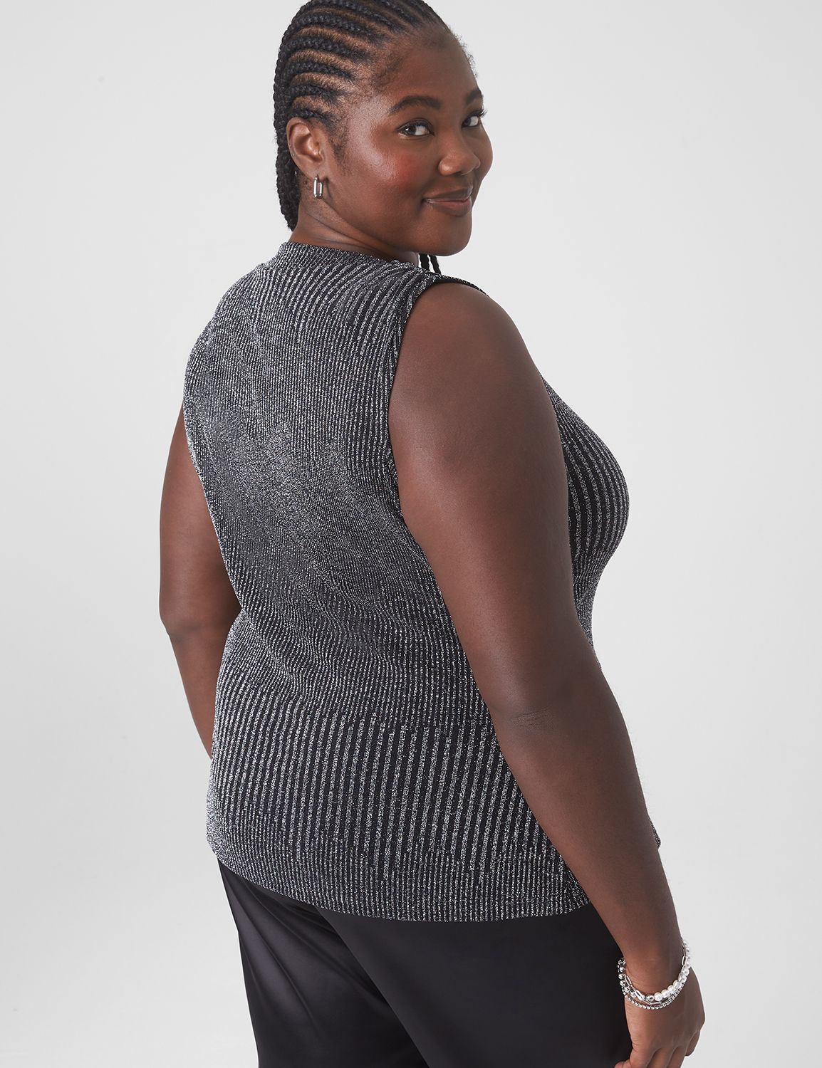 Fitted Tank w/ Built-In Bra - Silver Rib Texture