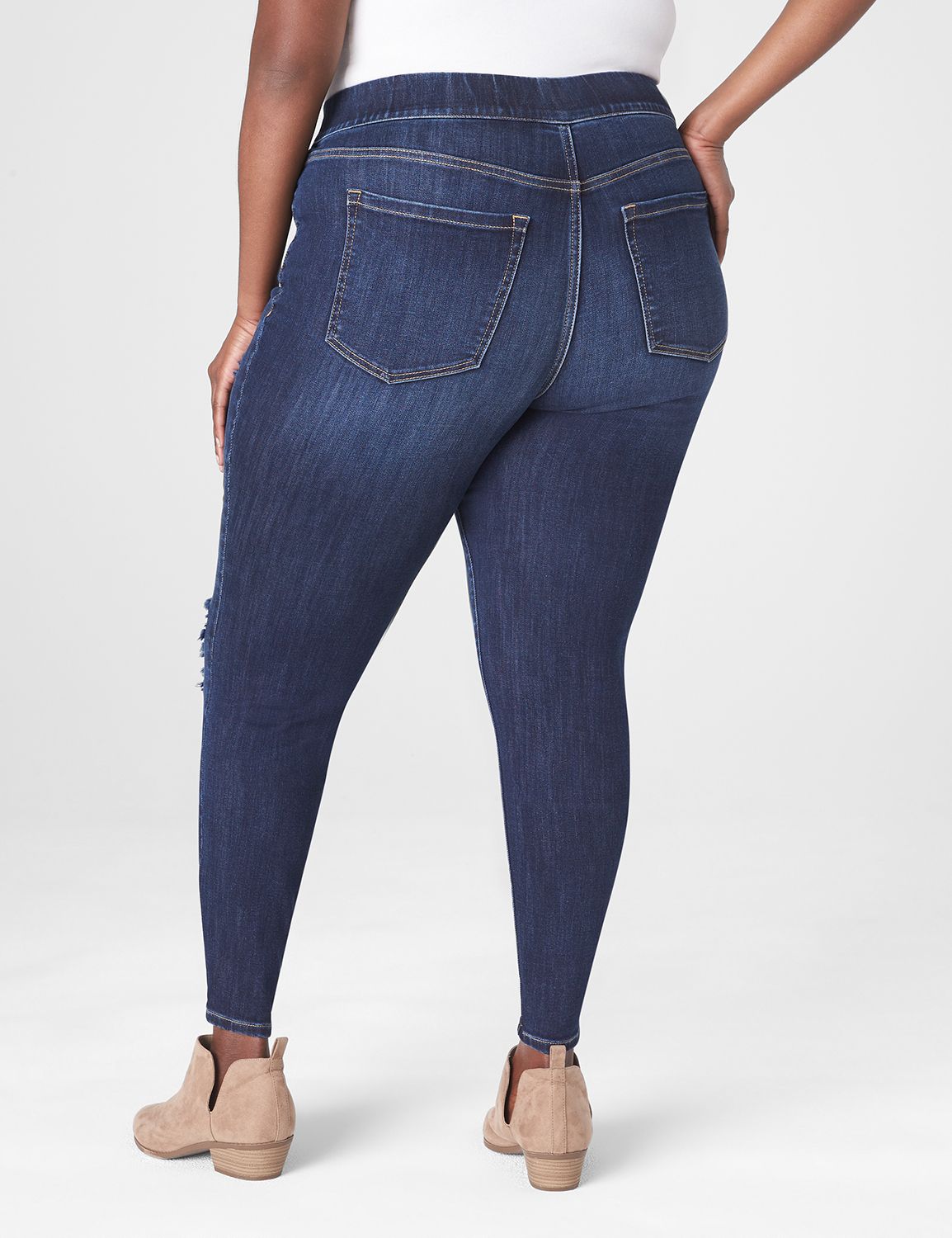 High-Rise Pull-On Jegging - Dark Wash Destructed