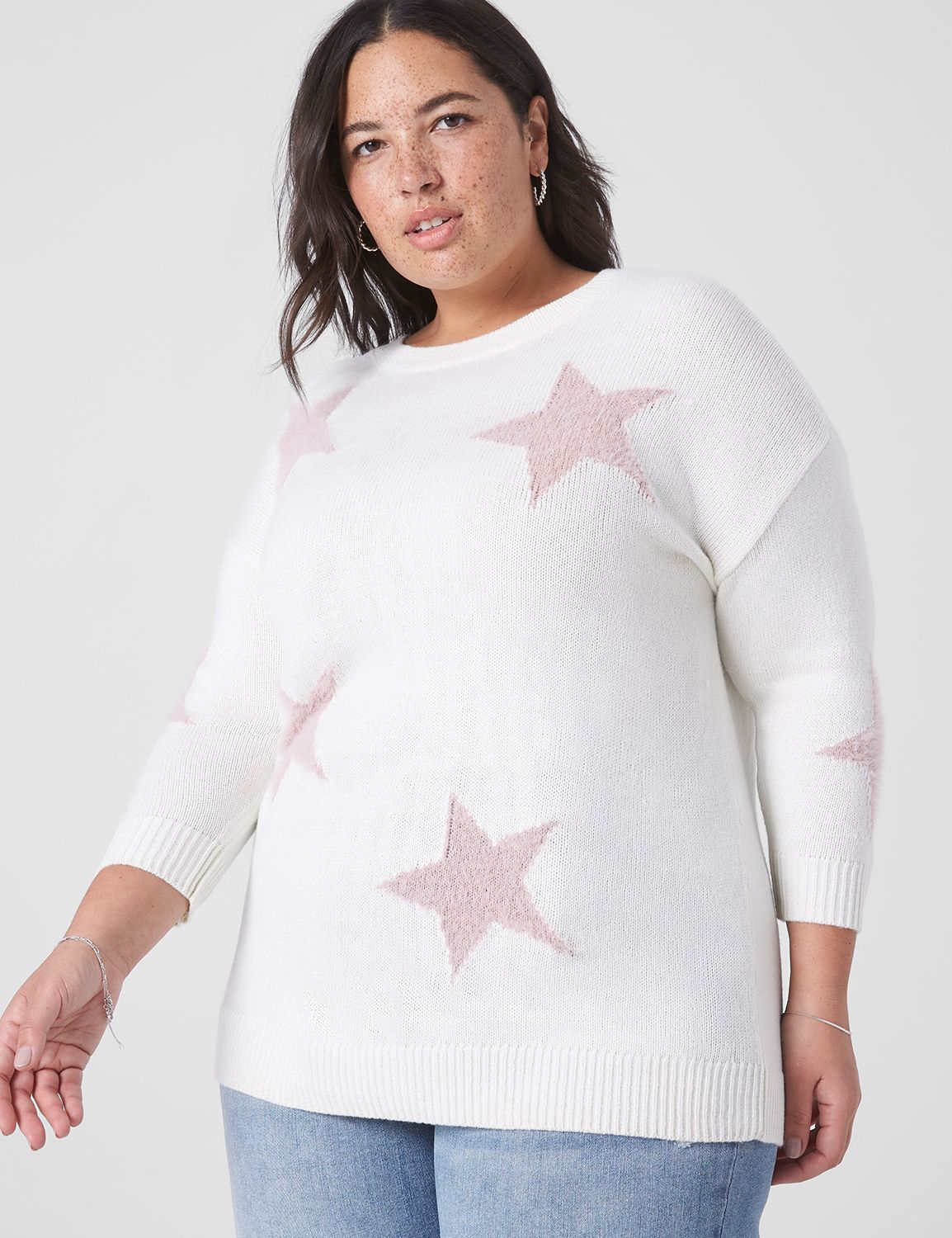 Crushed 3/4 Sleeve Crew Neck 'Star' main image 1