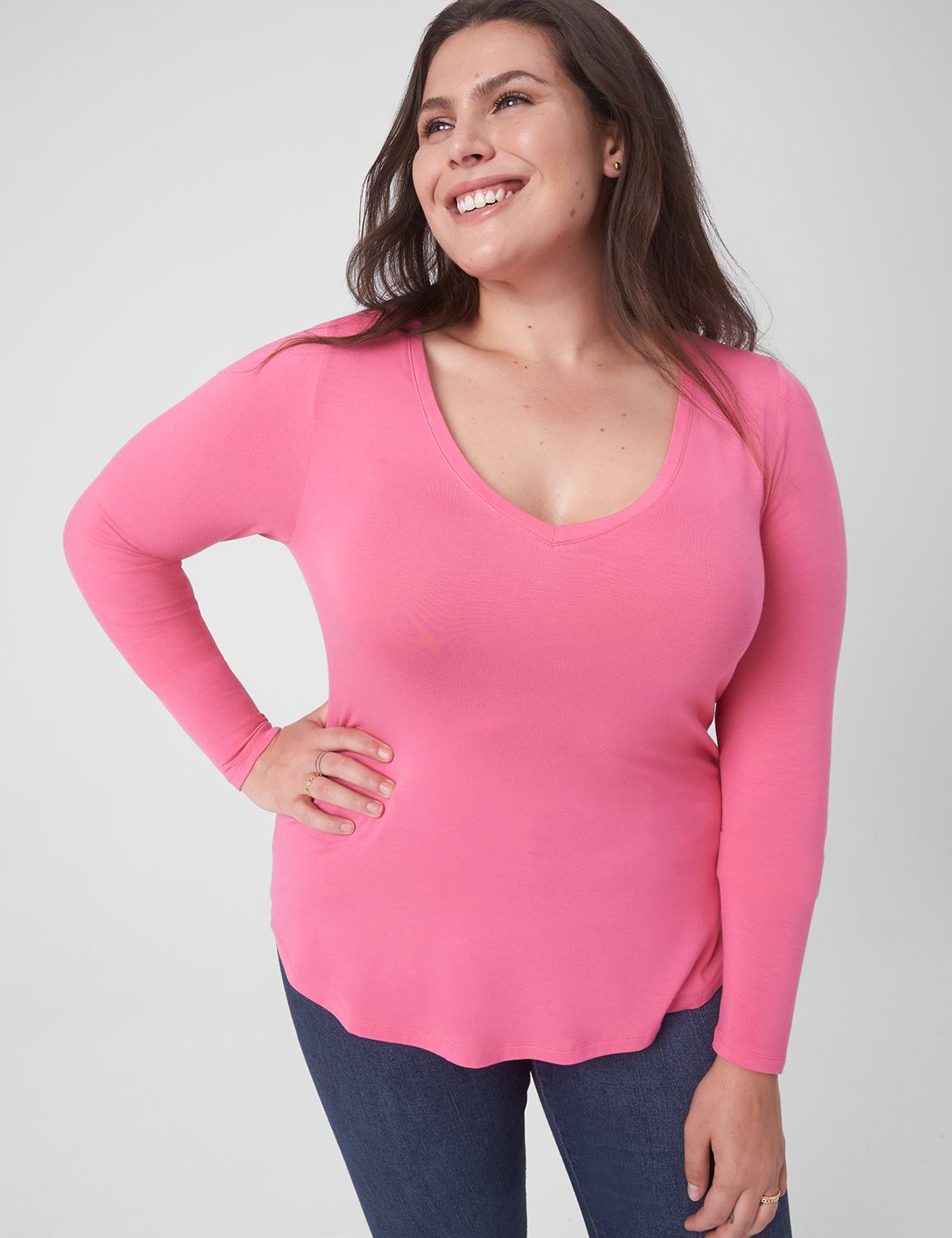 Lane Bryant Long-Sleeve Crew-Neck Layering Tee / Cafe