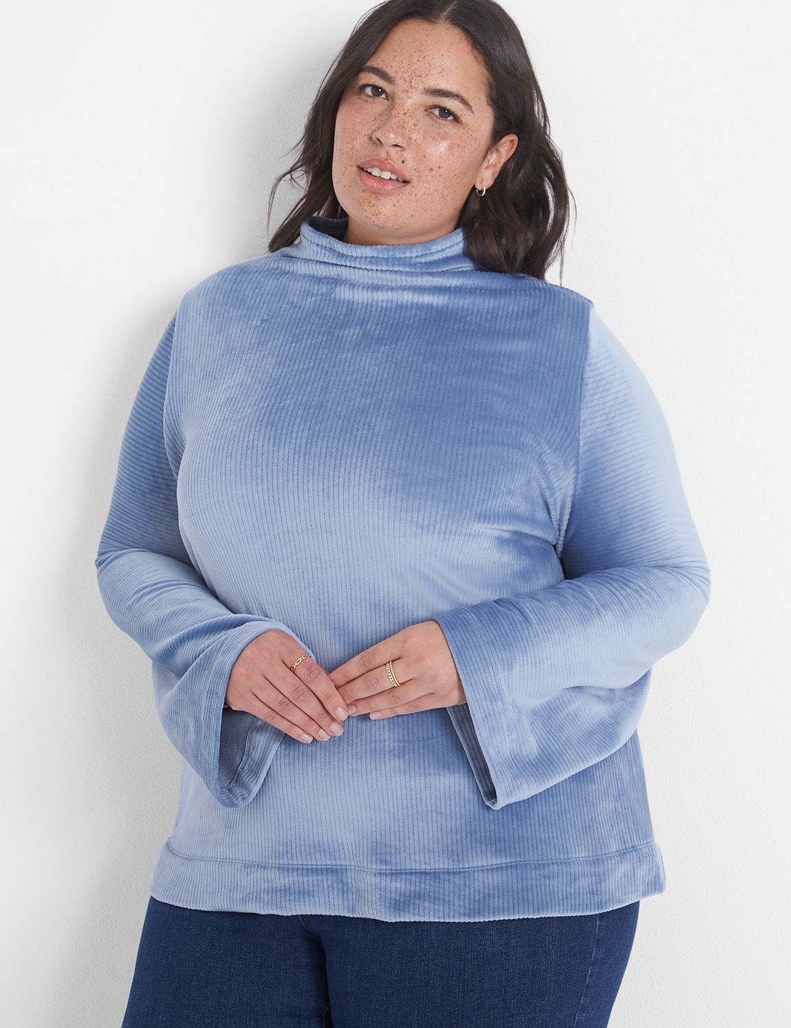 Classic Mock-Neck Velvet Ribbed Top | LaneBryant