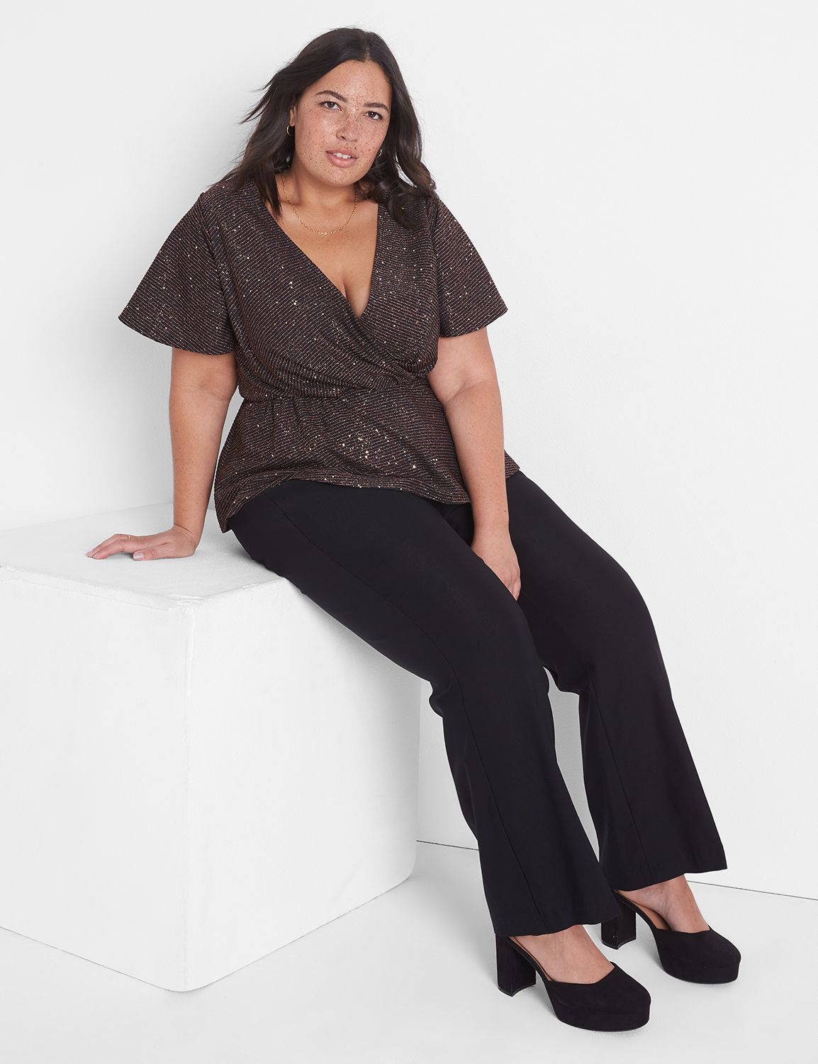 Classic Short Flutter Sleeve V-Neck Product Image 1