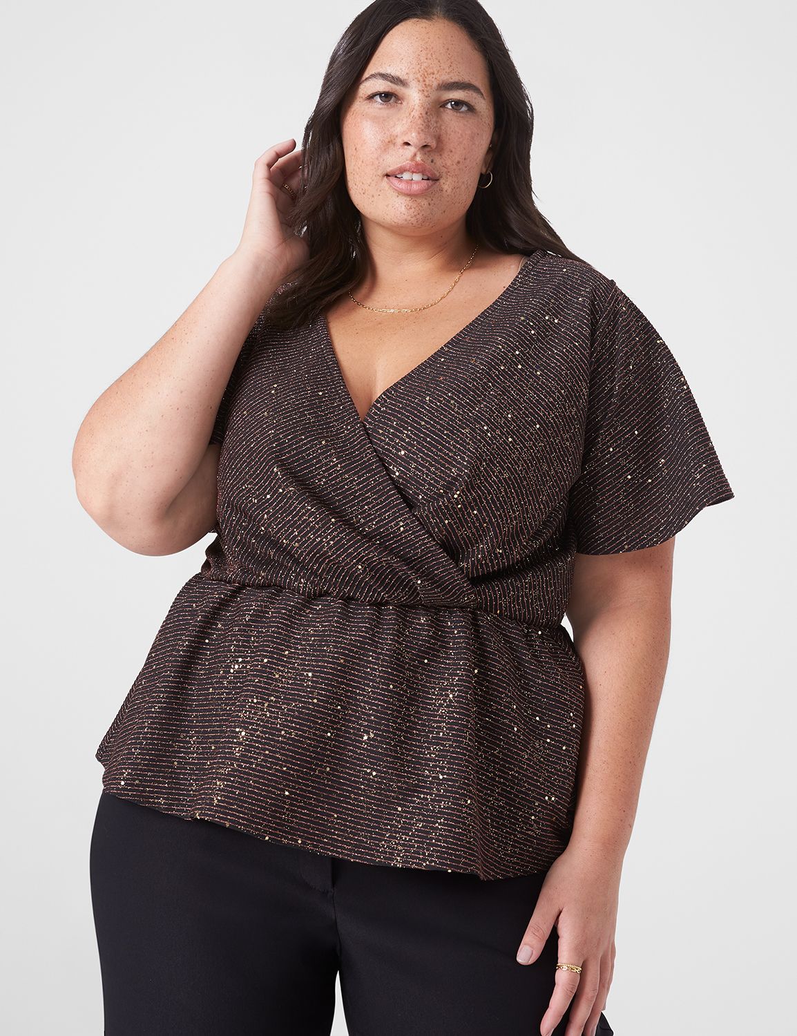 Classic Short Flutter Sleeve V-Neck Product Image 3
