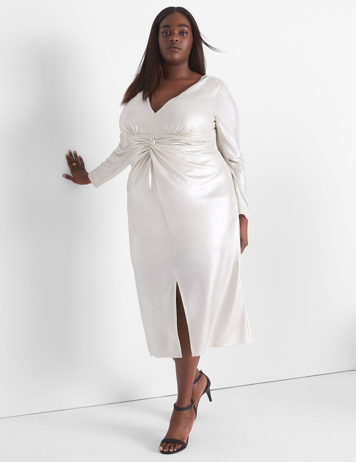 knee length dresses for ladies V Neck Twist Waist Tie Back Slit Dress for Women Mid-Calf Length – Anna-Kaci main image 1