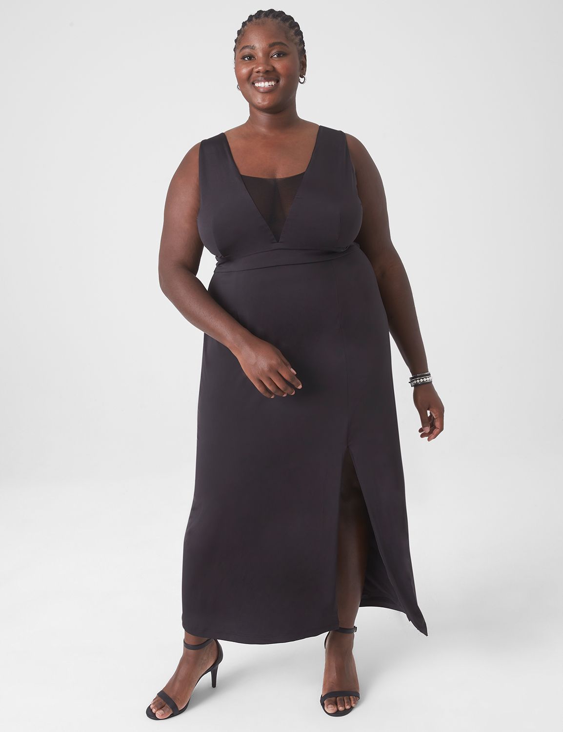 Sleeveless Mesh V Neck Maxi Dress LaneBryant