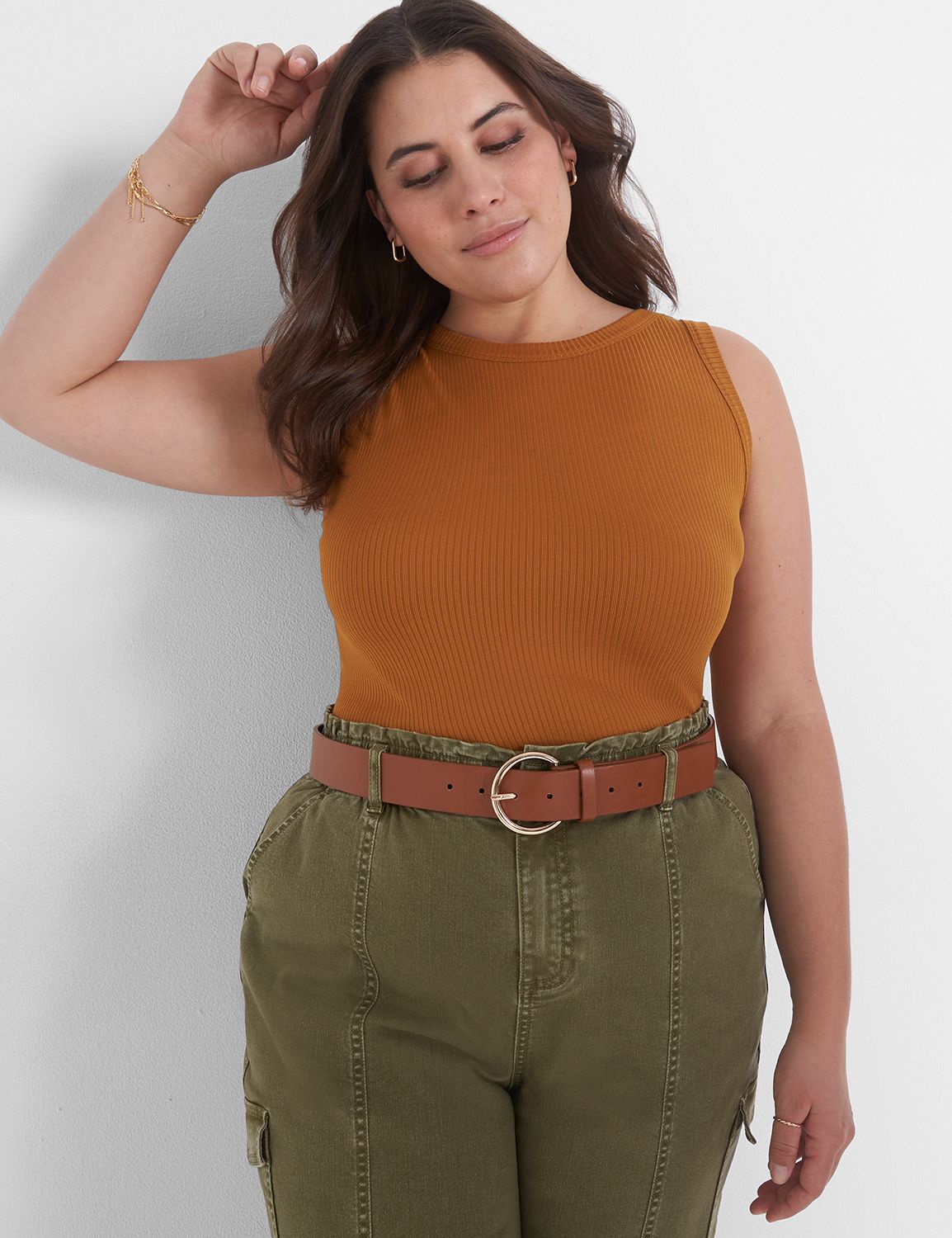 Girls Green Rib Sleeveless High Neck Top