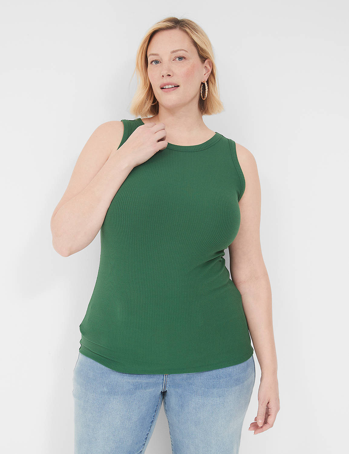 Fitted High-Neck Rib Tank