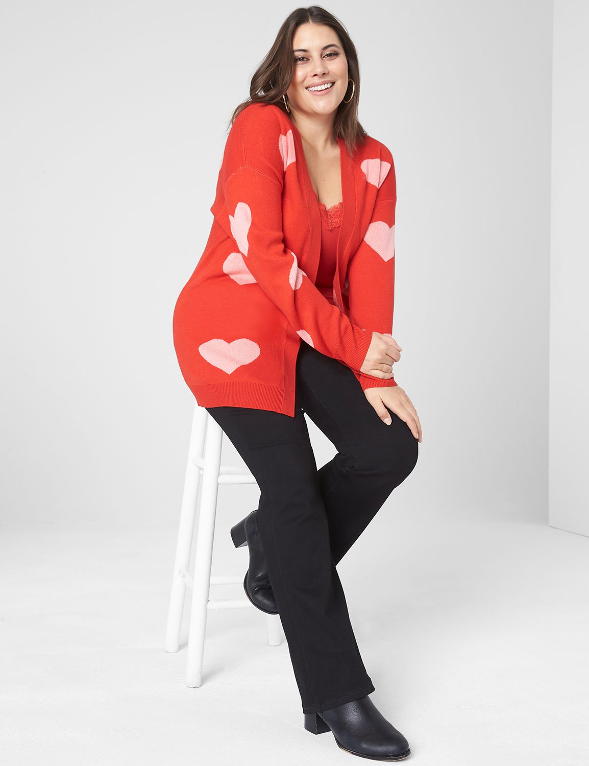 Classic Open Front Heart Jacquard Cardigan