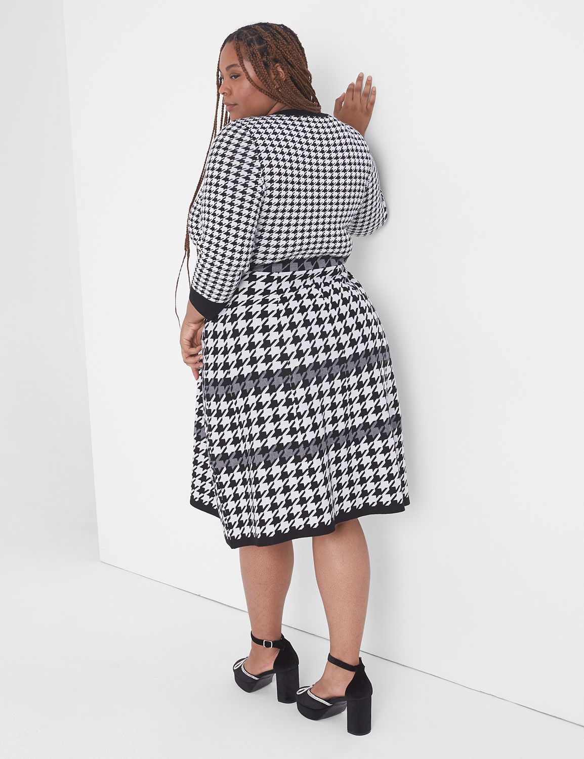 3/4 Sleeve Scoop Neck Houndstooth S Product Image 2