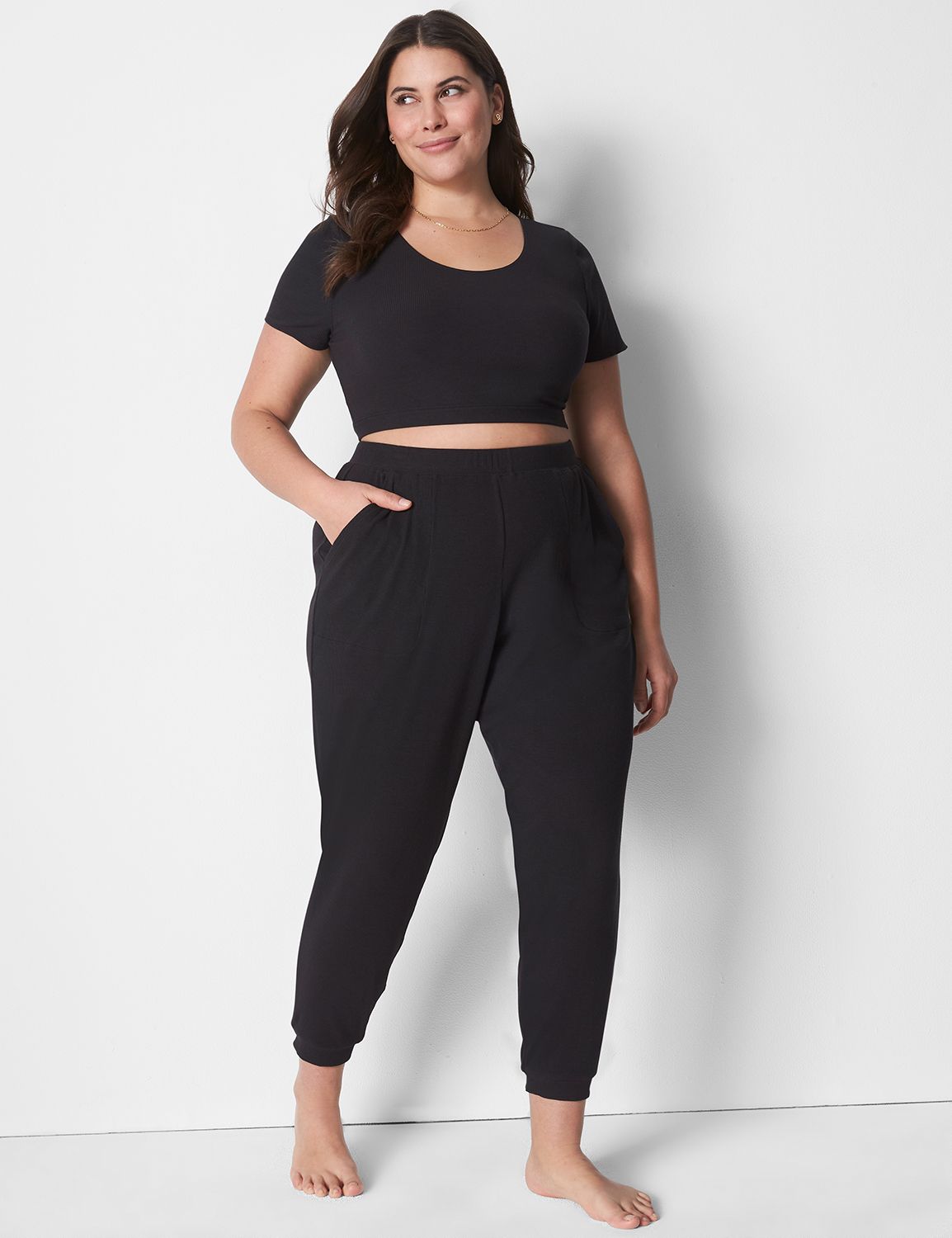 Rib Logo Tab Short Slv Crop Top 113 Product Image 1
