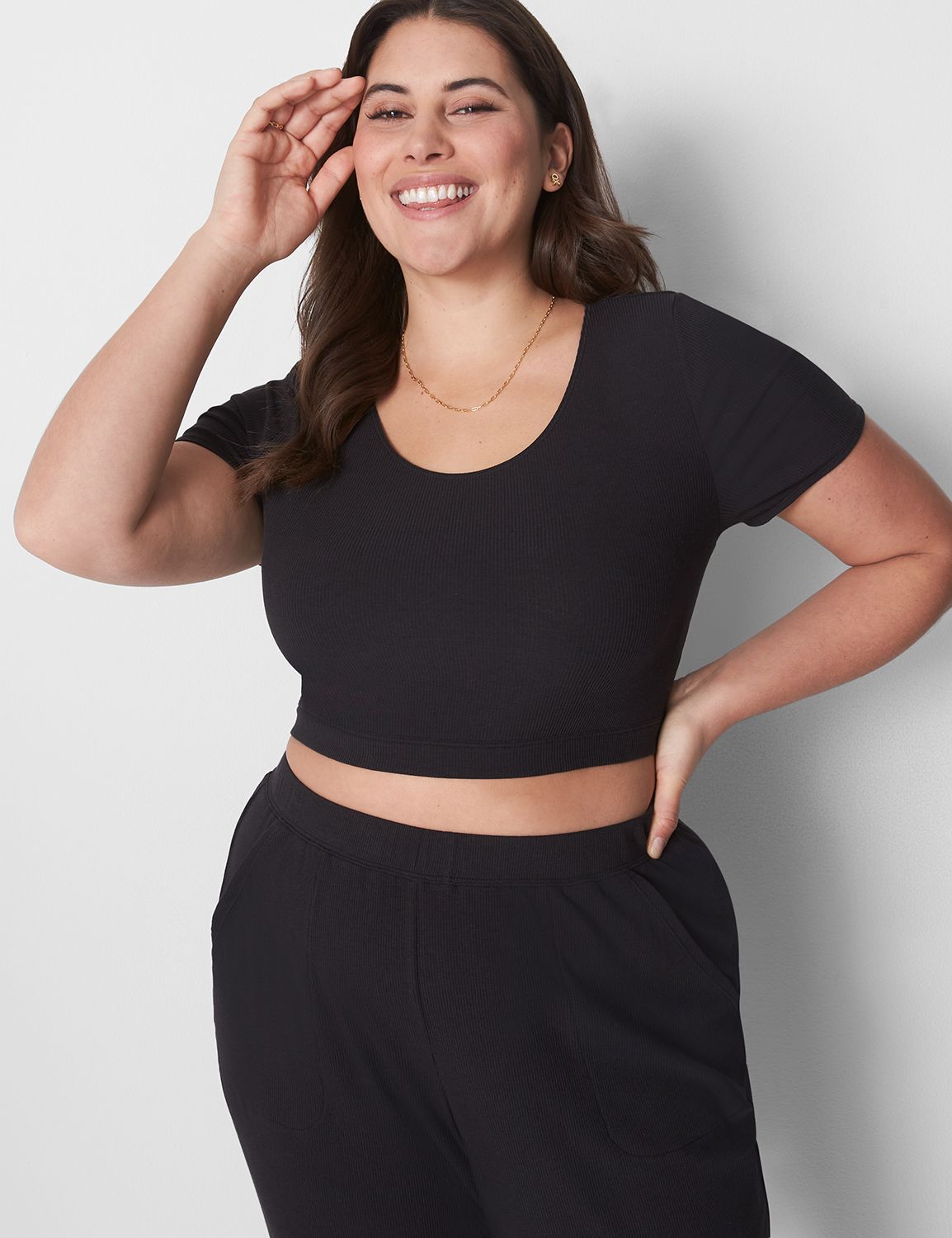 Rib Logo Tab Short Slv Crop Top 113 Product Image 3