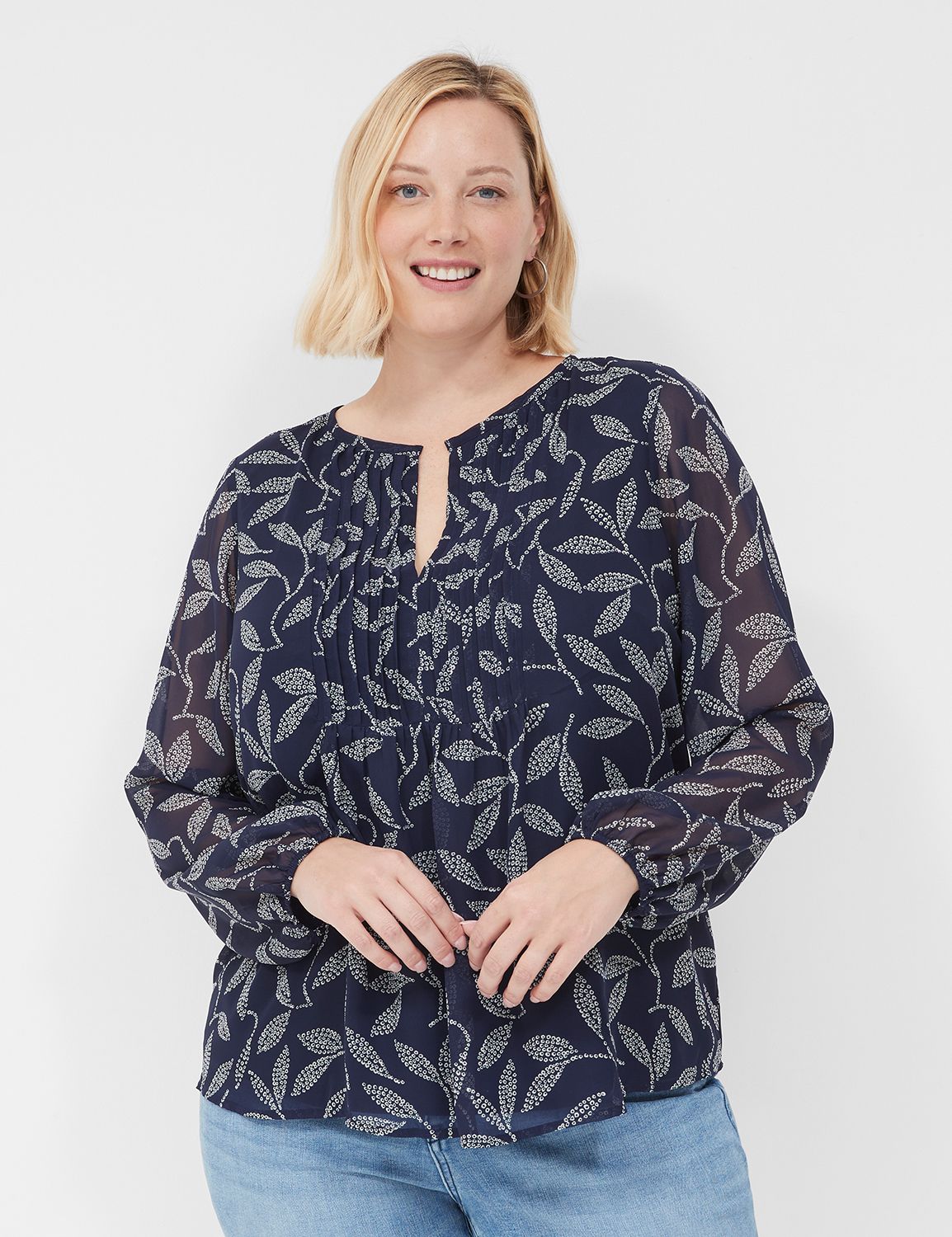 classic long sleeve pin-tuck crew n | LaneBryant