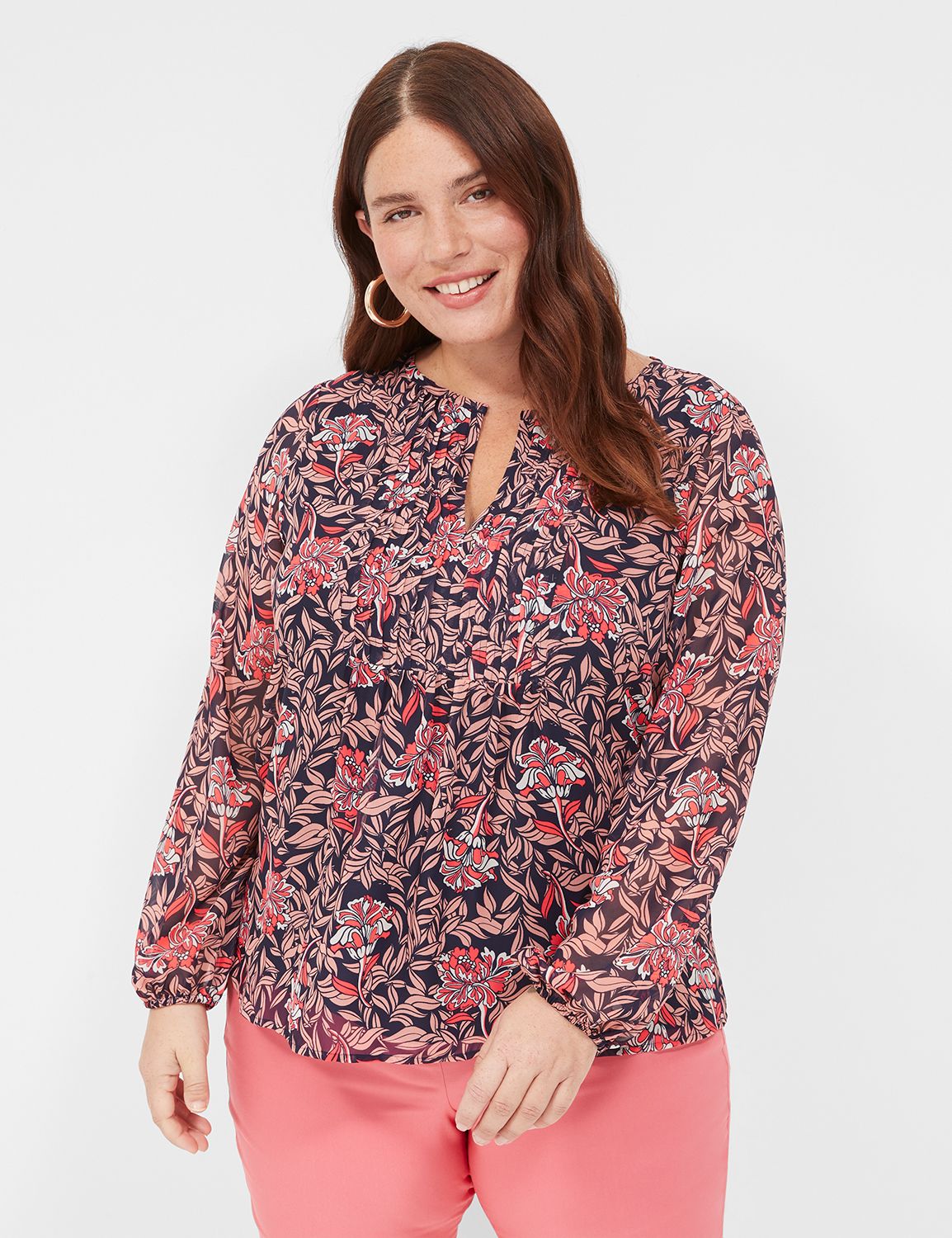 Pin-Tuck Crew-Neck Blouse