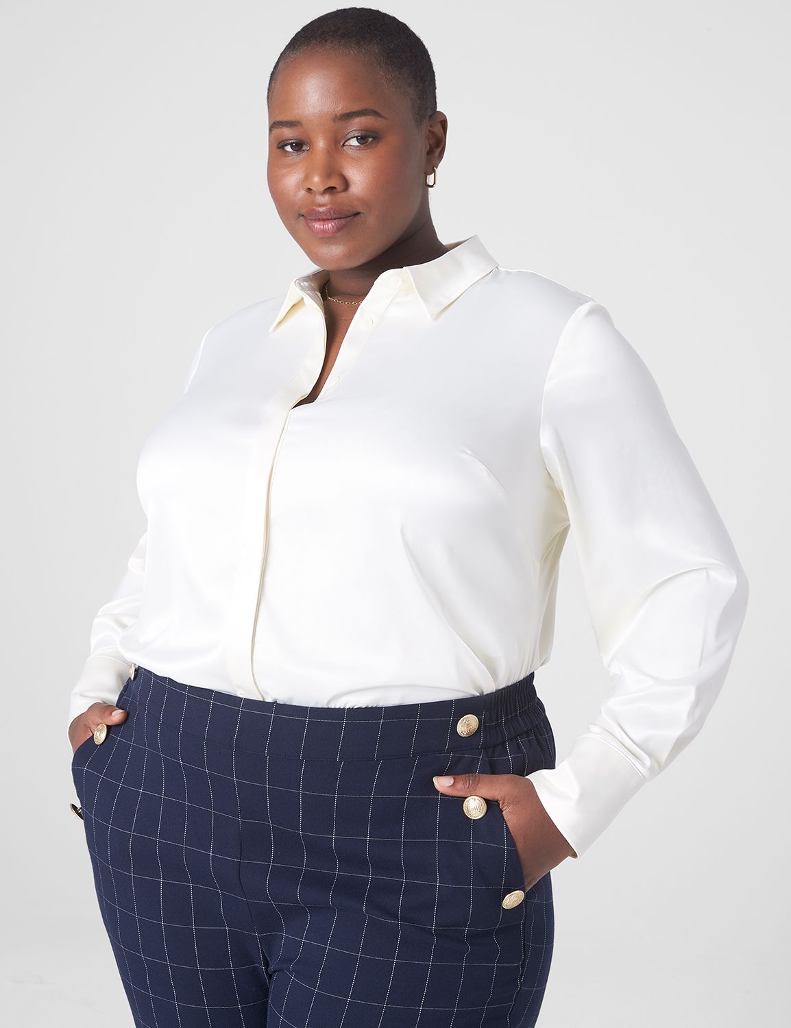 Collar Button-Down Satin Shirt, image size:1154x1500