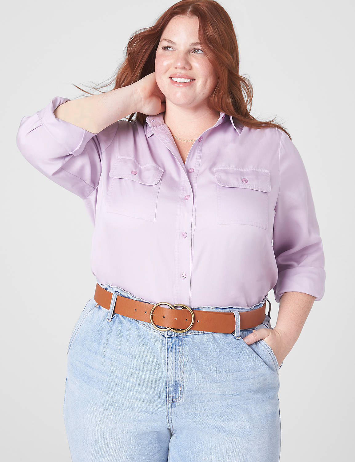 Long Sleeve Button Down Breast Pock | LaneBryant