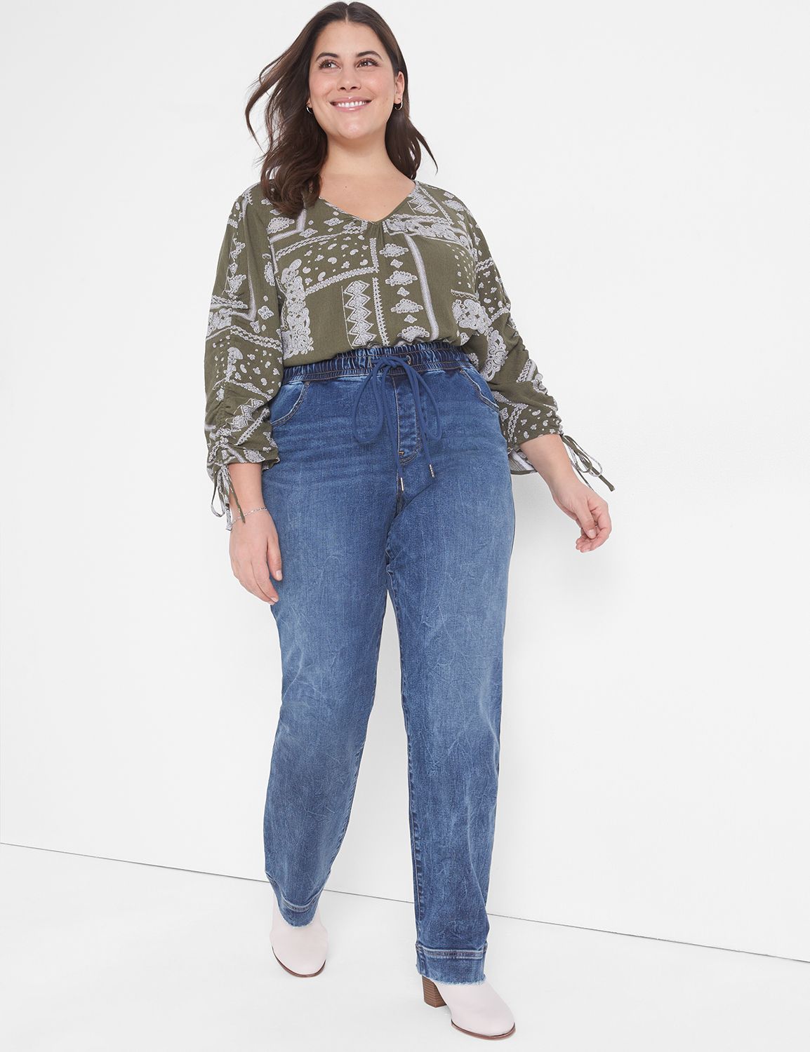 Plus Size High Rise Split Waist Relaxed Fit Jeans - Tall inseam