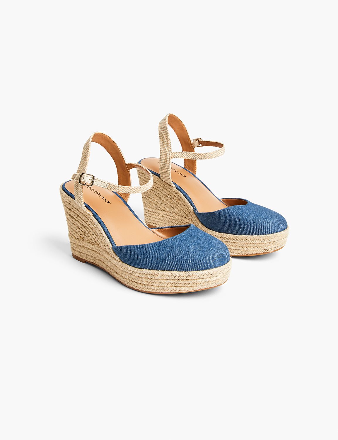 Women's Denim Espadrille Wedge Sandals, Peep Toe Slip On Platform