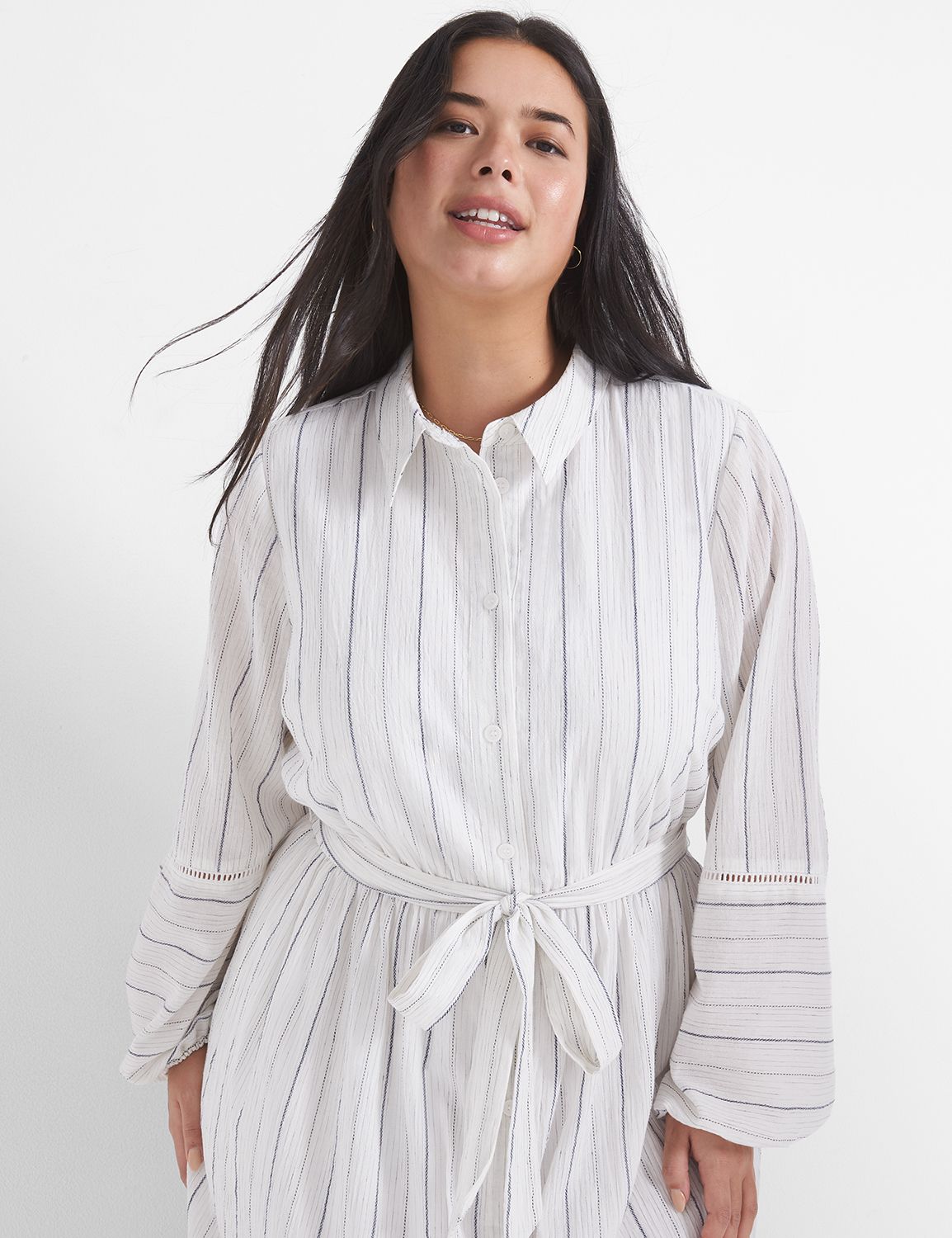Moxidress Long Sleeves Button Down Striped Blouse Shirt