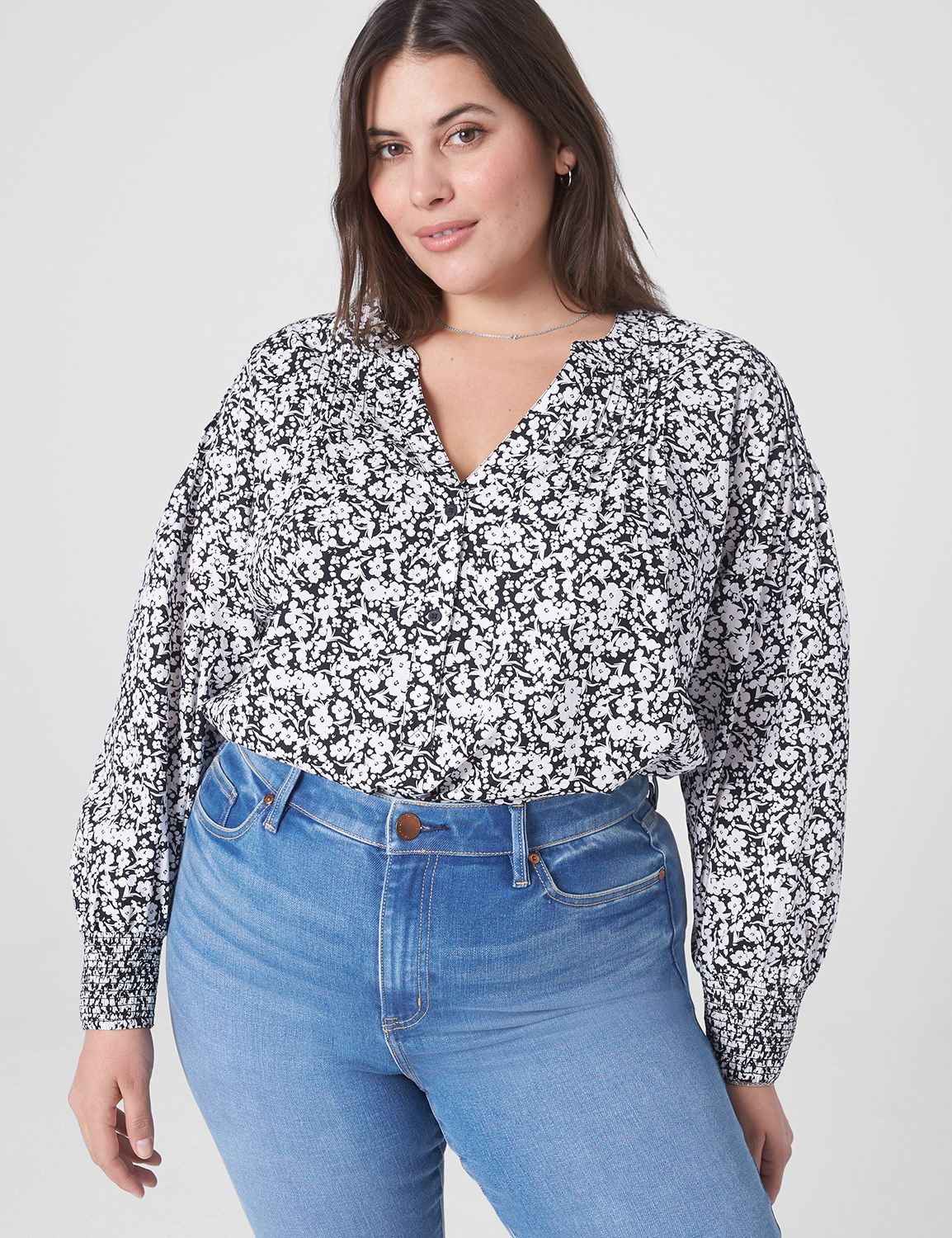 【DISCERNMENT】Ritz Pintuck Long Sleeve Pintuck Blouse - Alpine Valley Multi | NYDJ