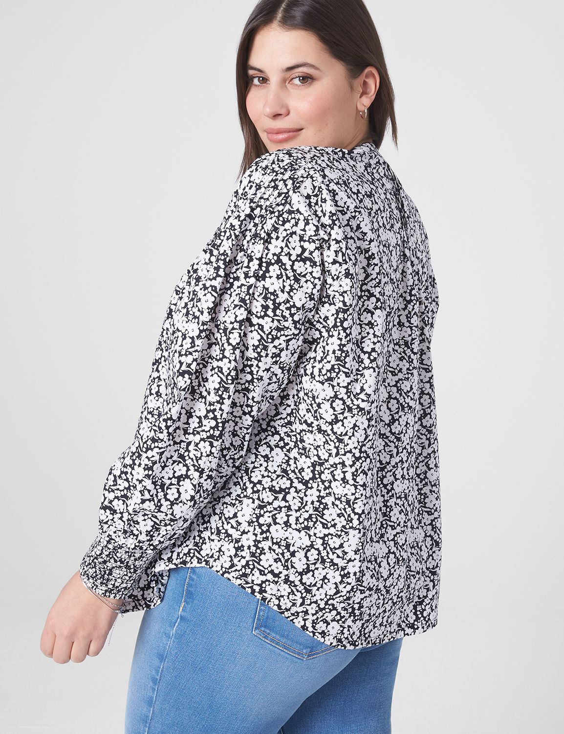 Classic Pin-Tuck Ruched-Sleeve Top