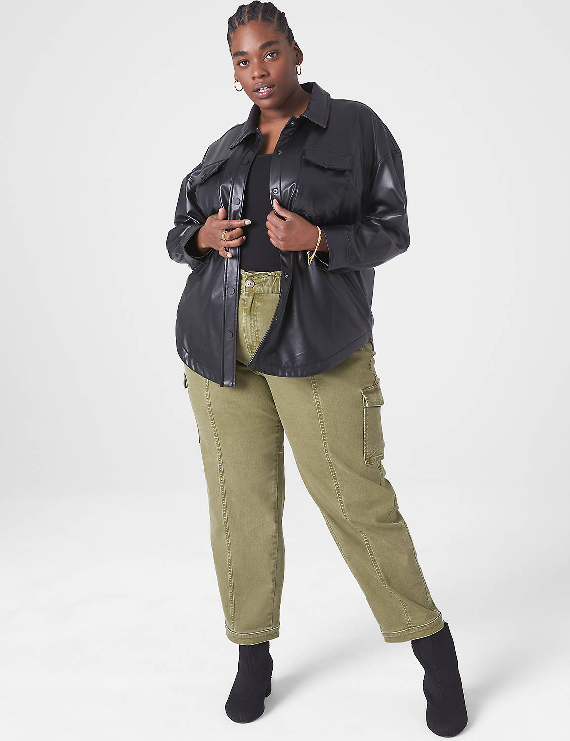 Classic Button-Front Faux-Leather Shacket | LaneBryant