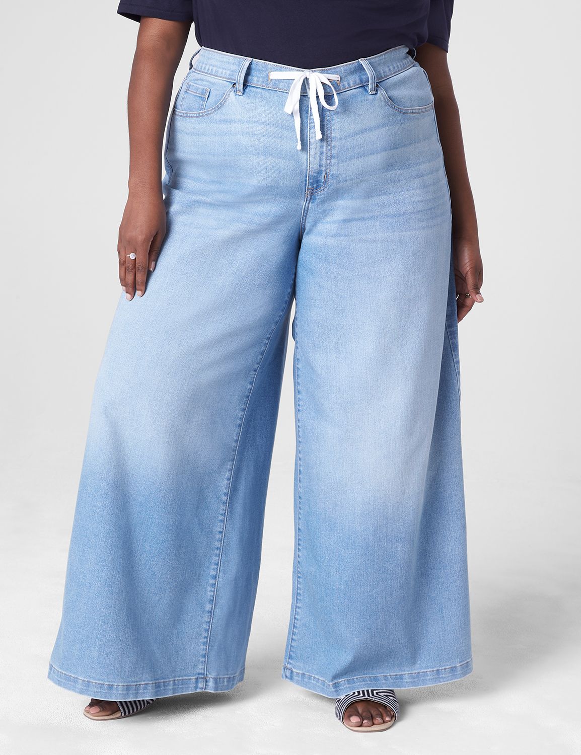 High Rise Ultra Wide Leg Jean Drawstring Waist