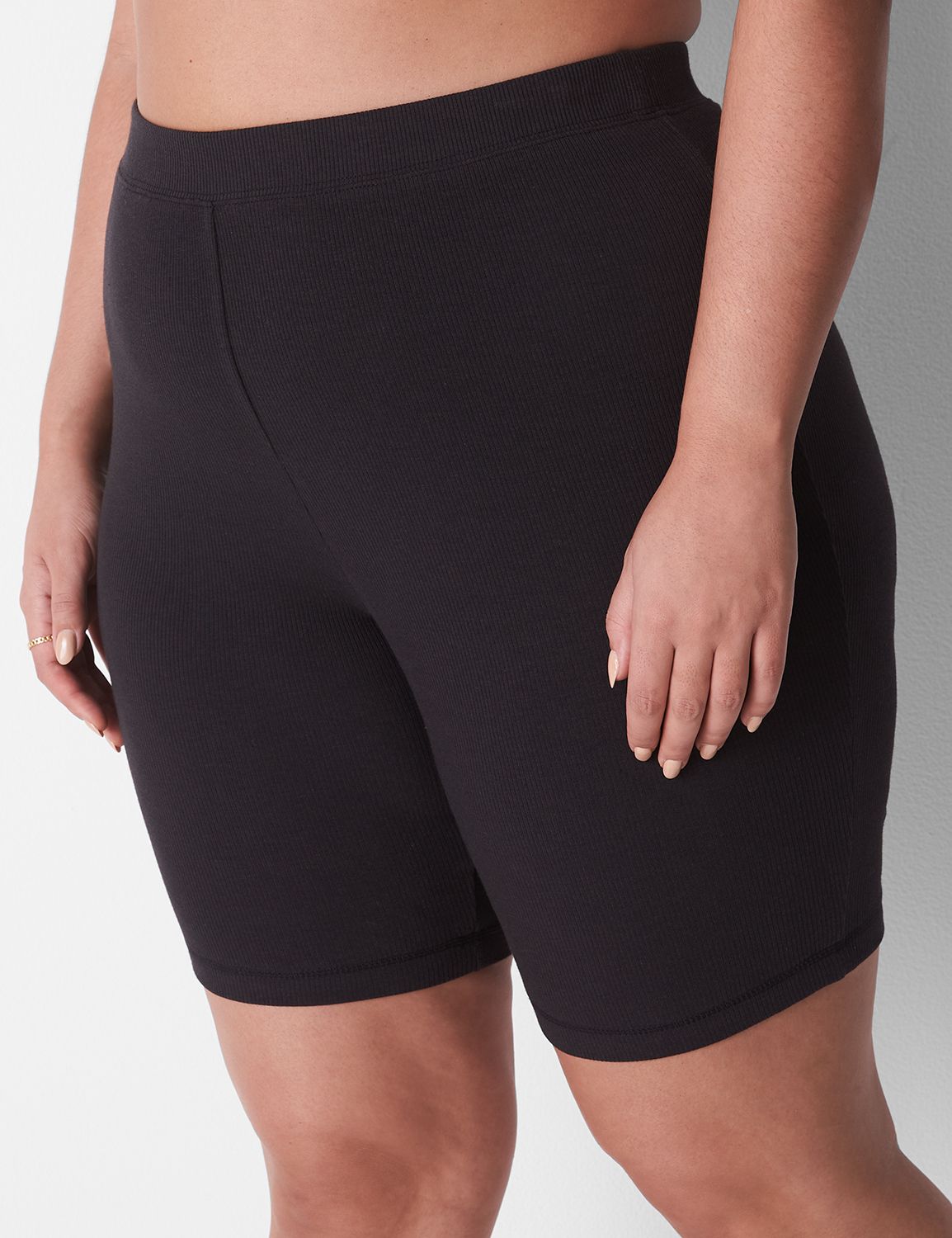 Plus Black Ribbed Bike Shorts, Plus Size