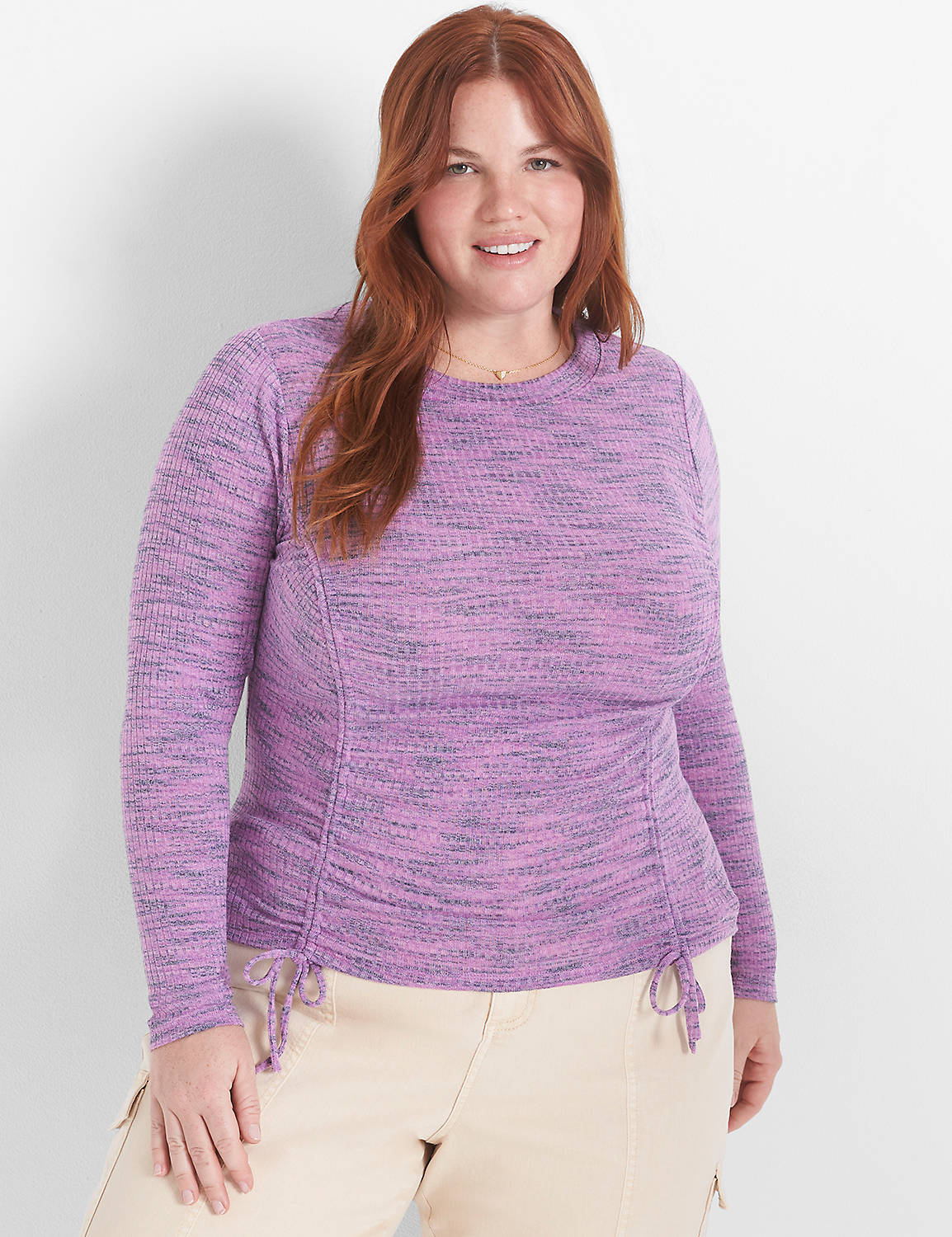Fitted Long Sleeve Crew Neck Space | LaneBryant