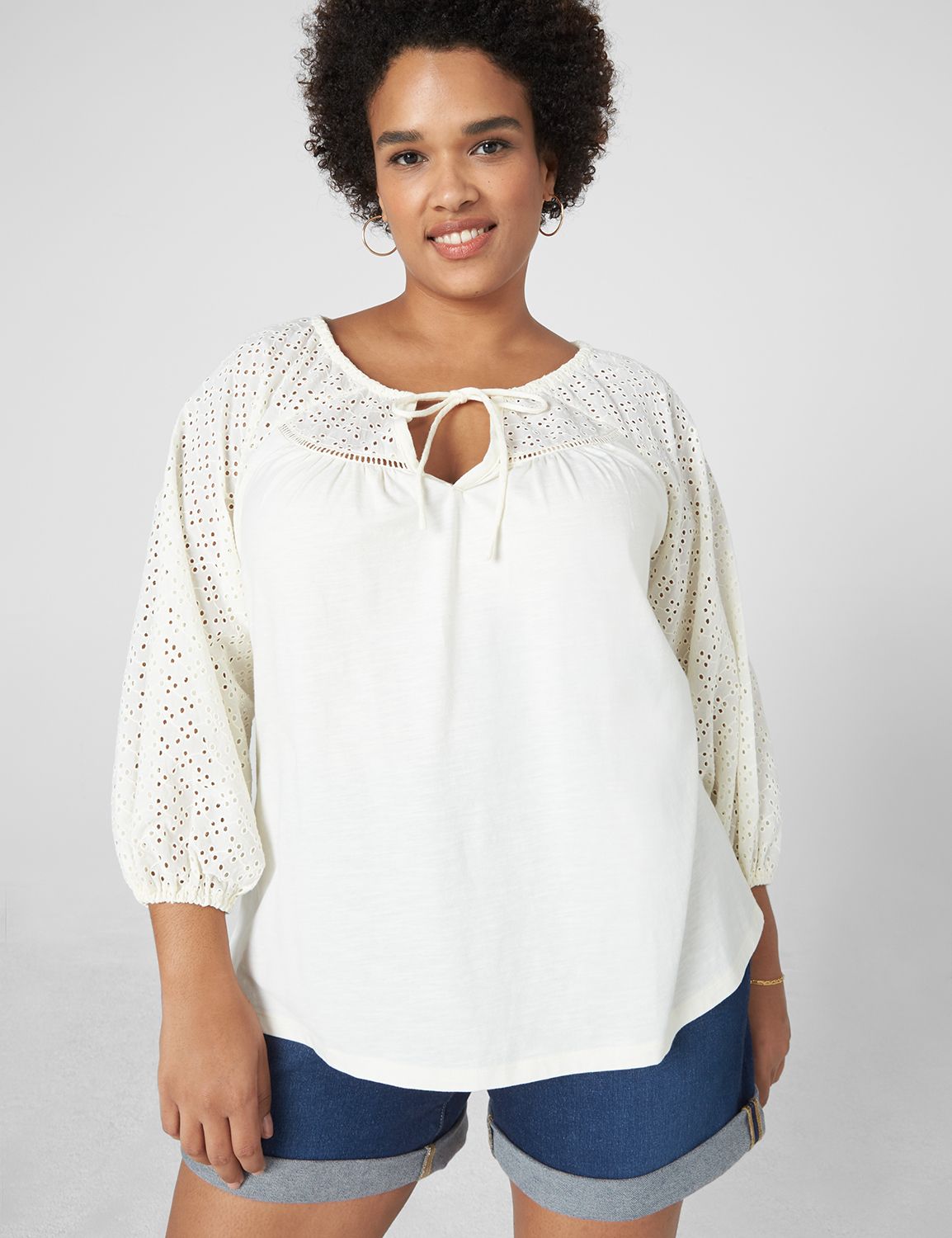 Classic 3/4 Raglan Sleeve Eyelet De Product Image 1