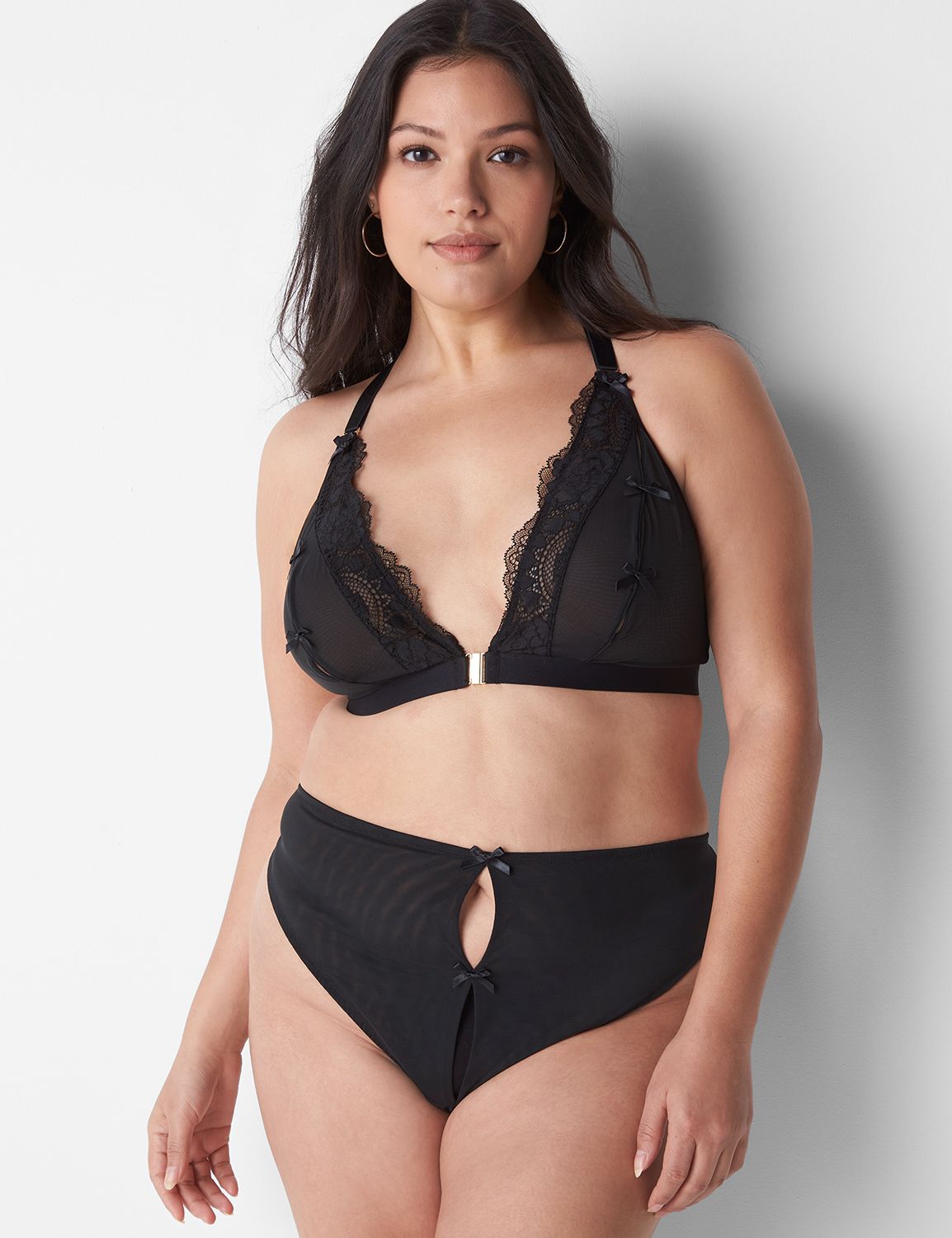 Lane Bryant Cacique 22/24 Sexy Split Gusset Thong Black With Lace