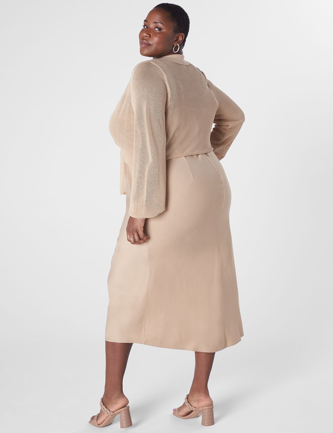 Long Sleeve Polo Crochet Cardigan W Product Image 2
