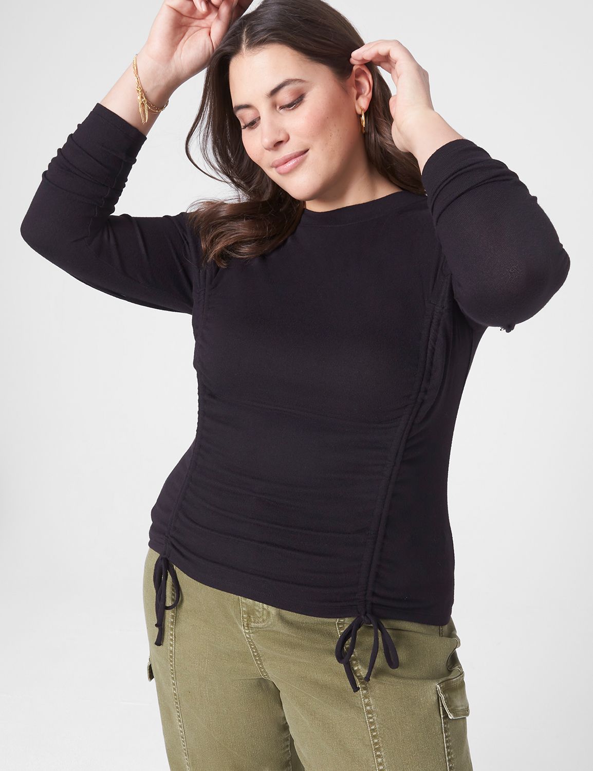 Fitted Long Sleeve Crew Neck Space | LaneBryant