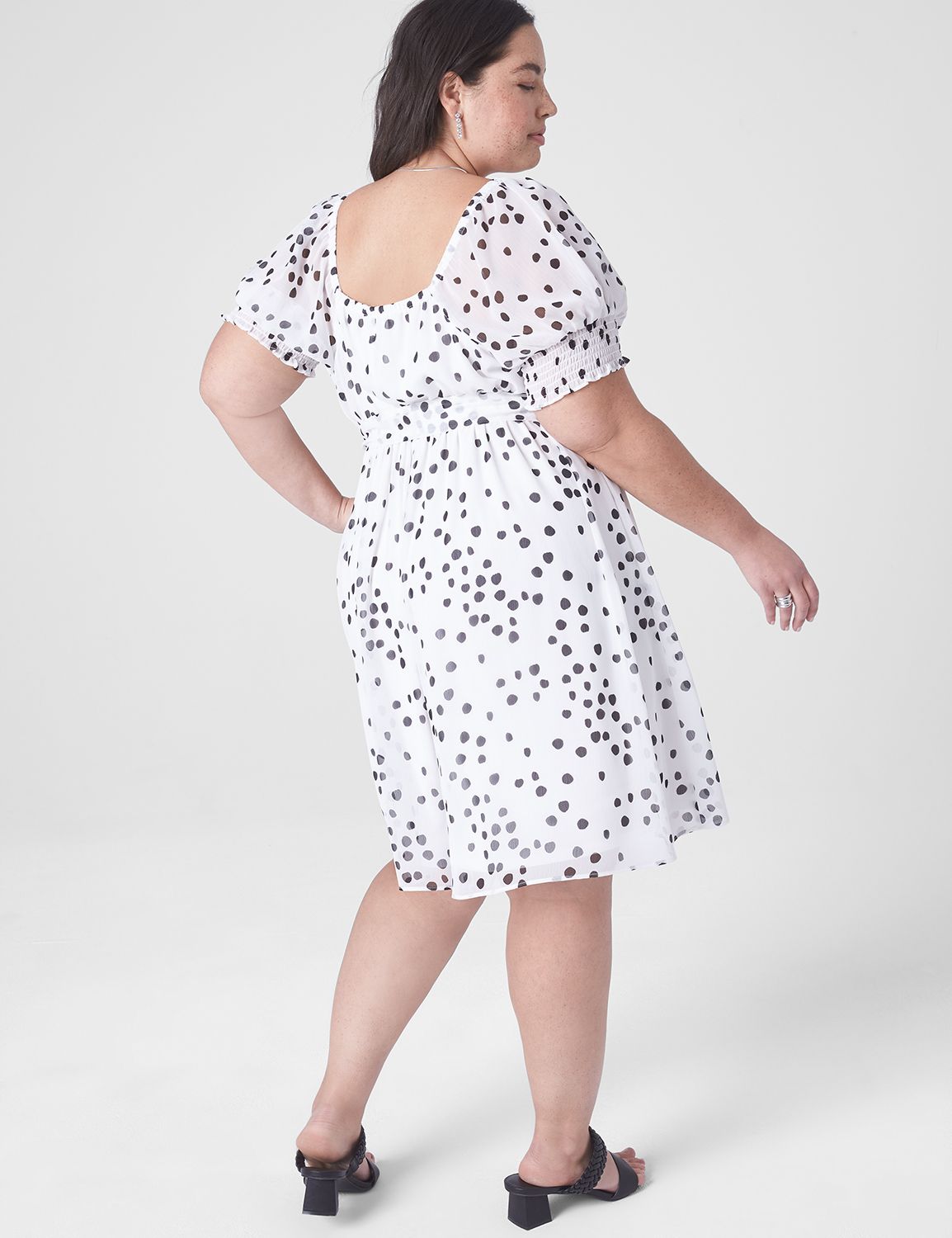 Smocked Cuff-Sleeve Square-Neck Fit & Flare Dress | LaneBryant