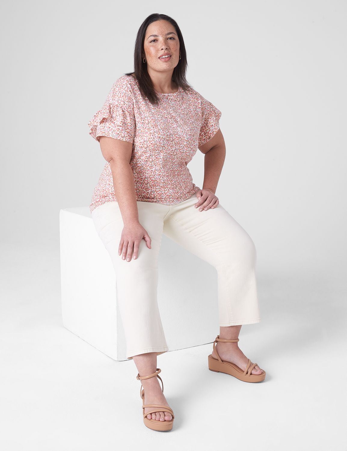 Scoop Neck Ruffle Straight Fit Tee Product Image 3