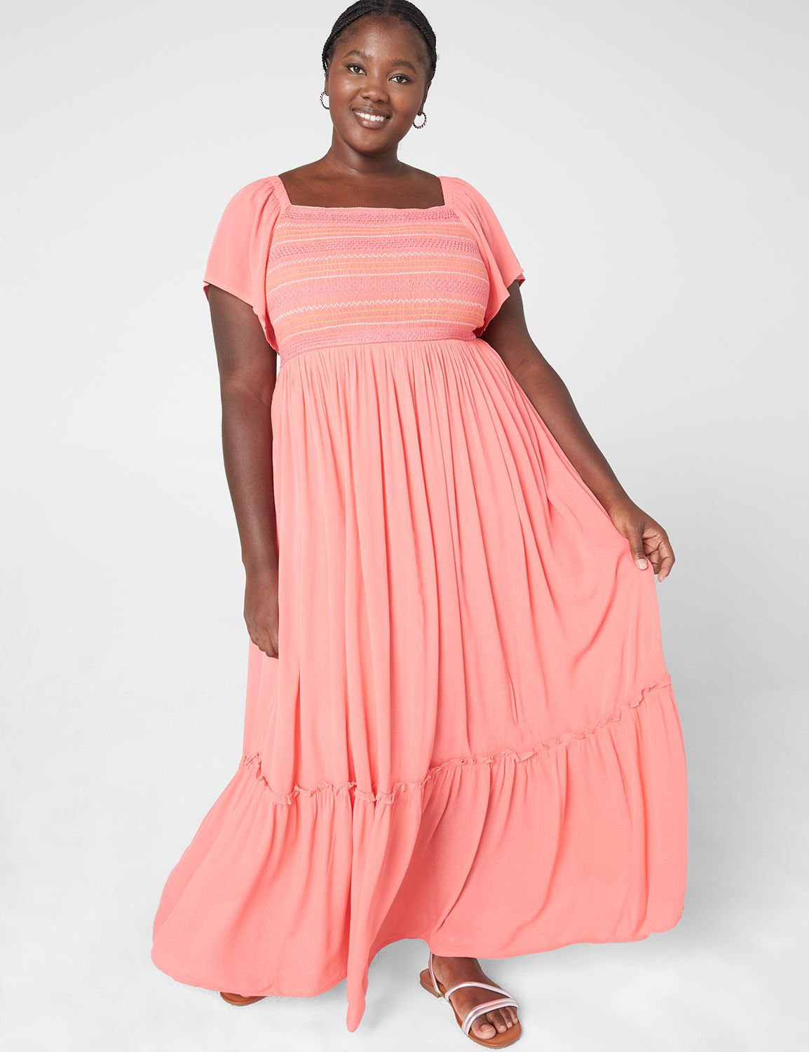 Convertible Flutter Sleeve Smocked Maxi Dress