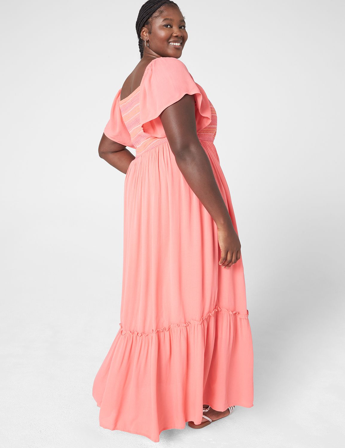 Convertible Flutter Sleeve Smocked Maxi Dress LaneBryant