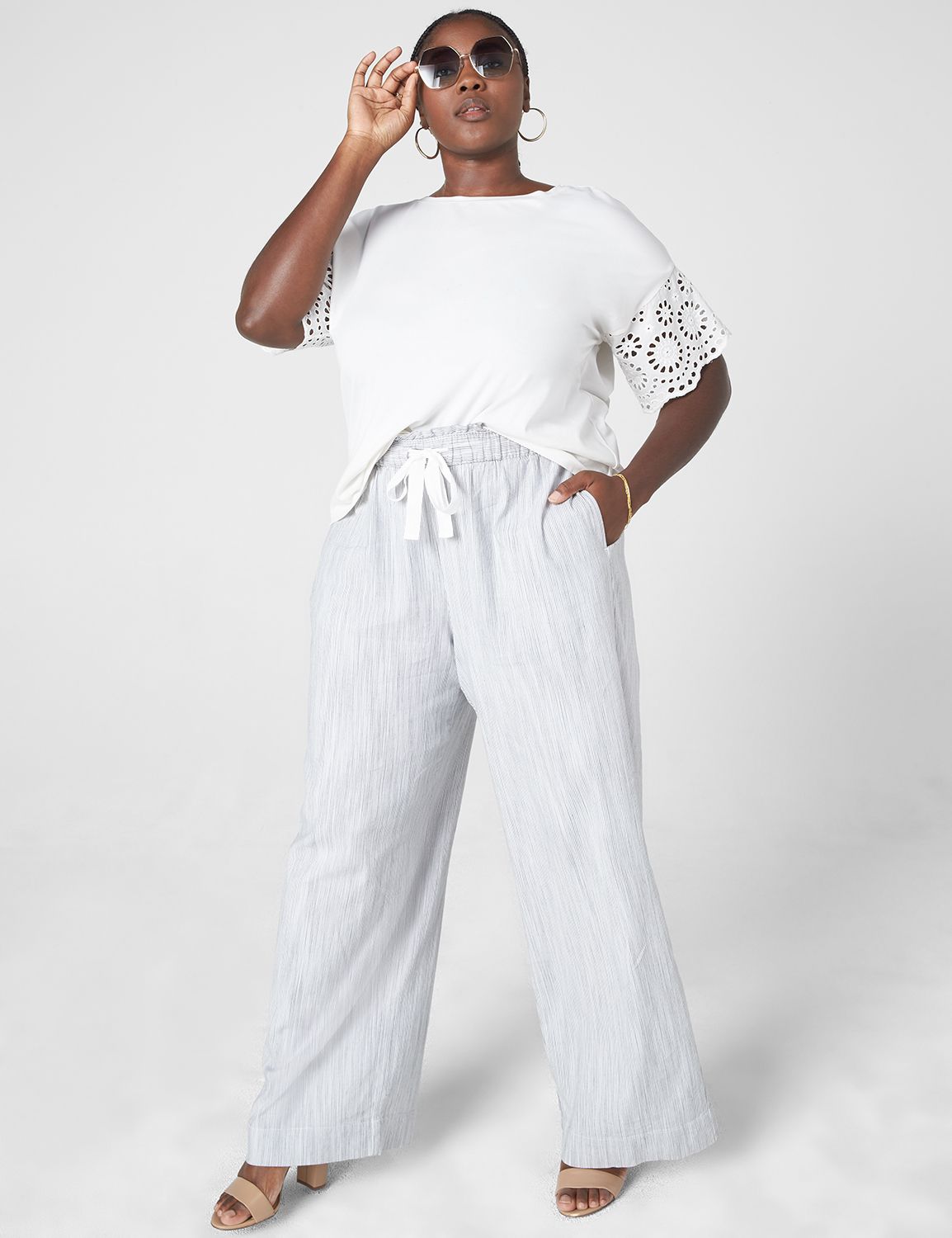 Linen Wide Leg Pants - Stripe