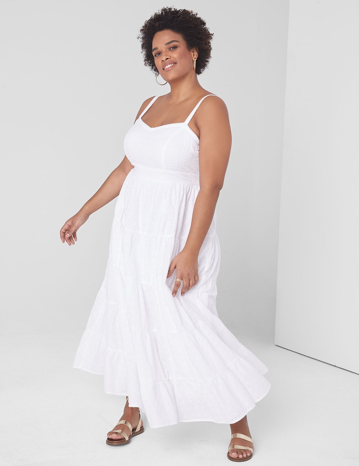 Sleeveless V Neck Eyelet Mix Maxi 1 LaneBryant