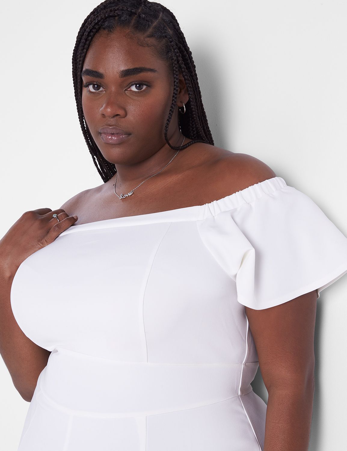 Plus size white off the shoulder jumpsuit sales