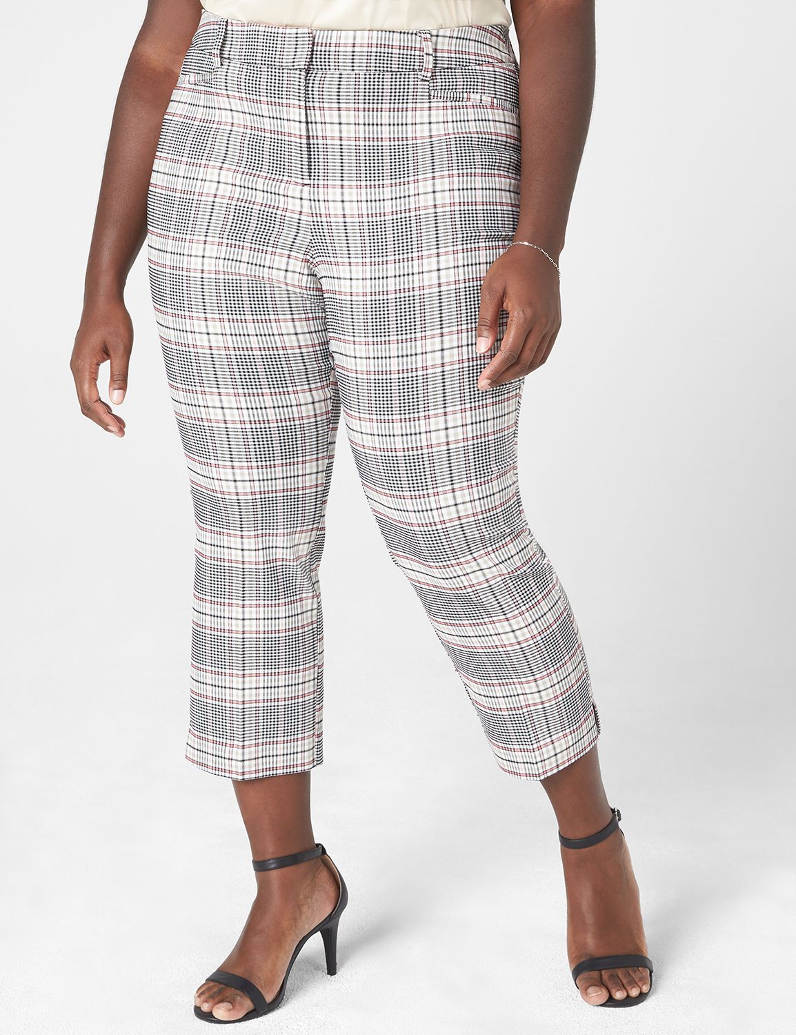 Plaid Skinny Capris Pants - Gray