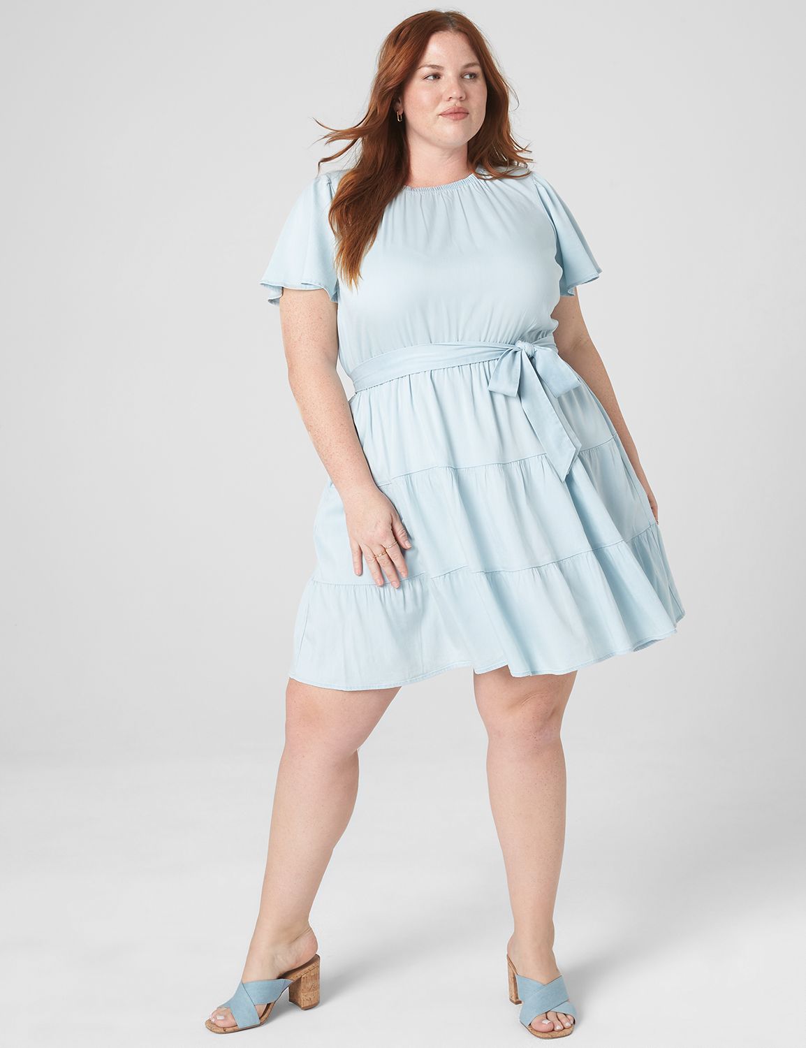 Short Flutter Sleeve Shirred Crew N Product Image 1