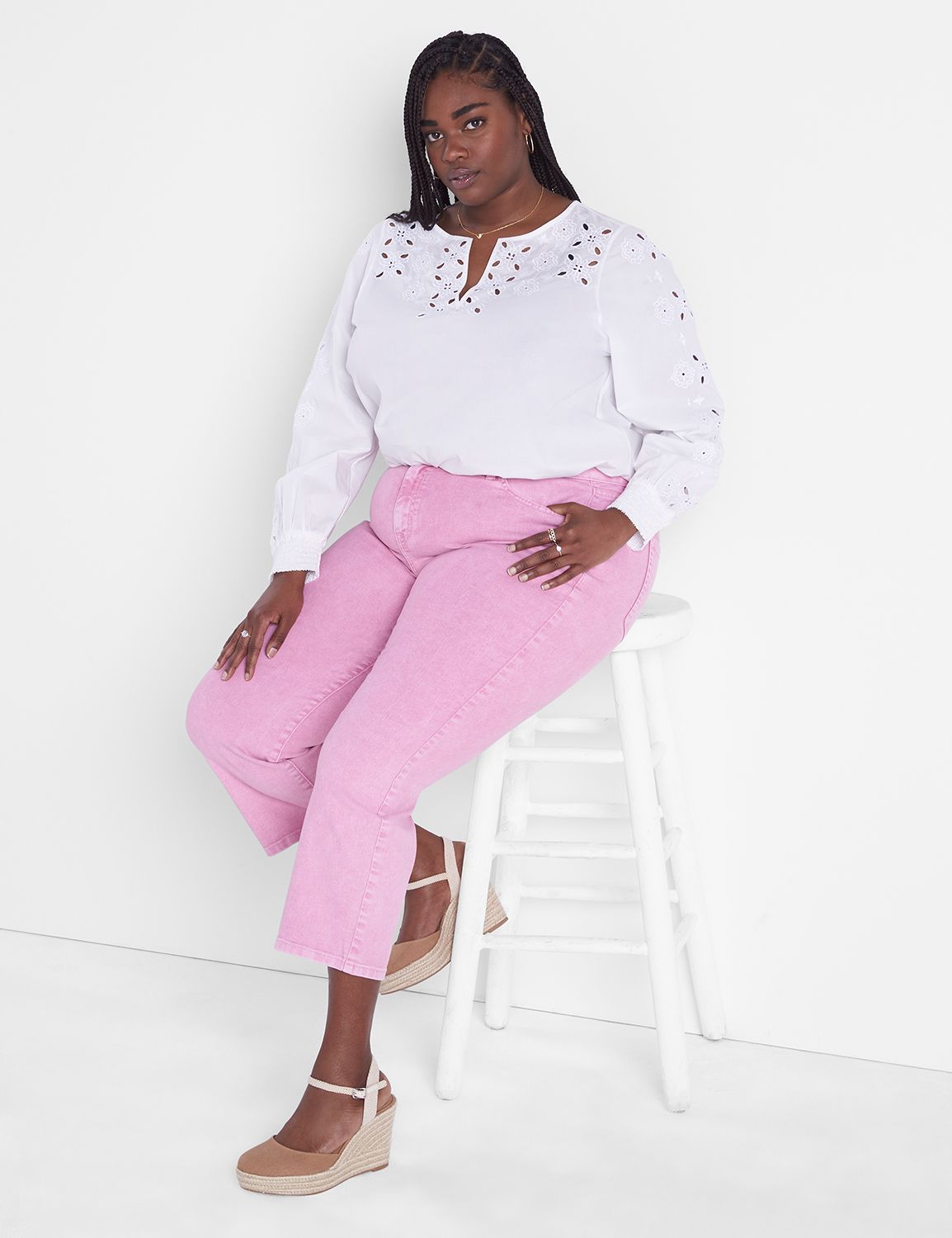 Long-Sleeve Eyelet Top