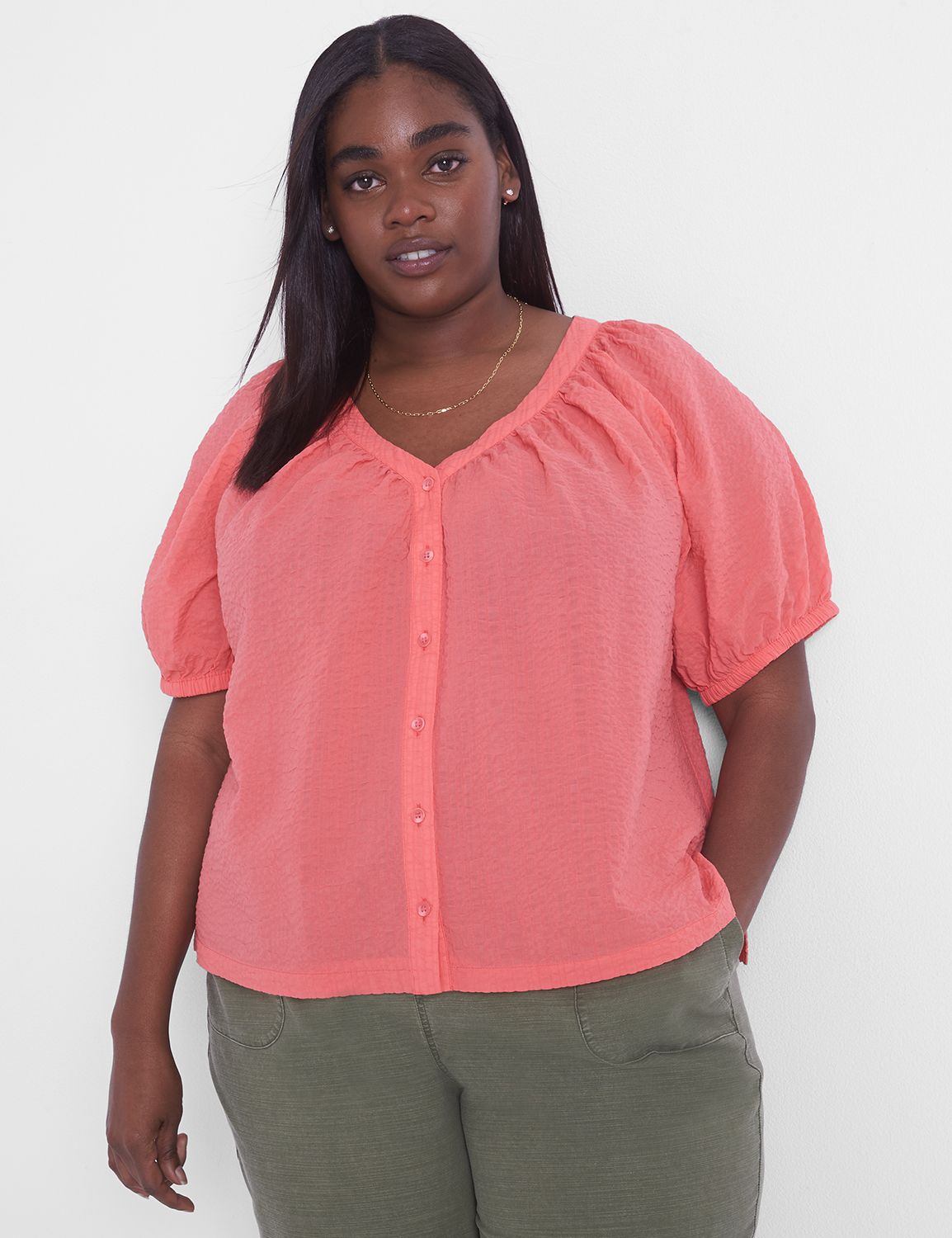 Leather Puff Slv Button Down main image 0