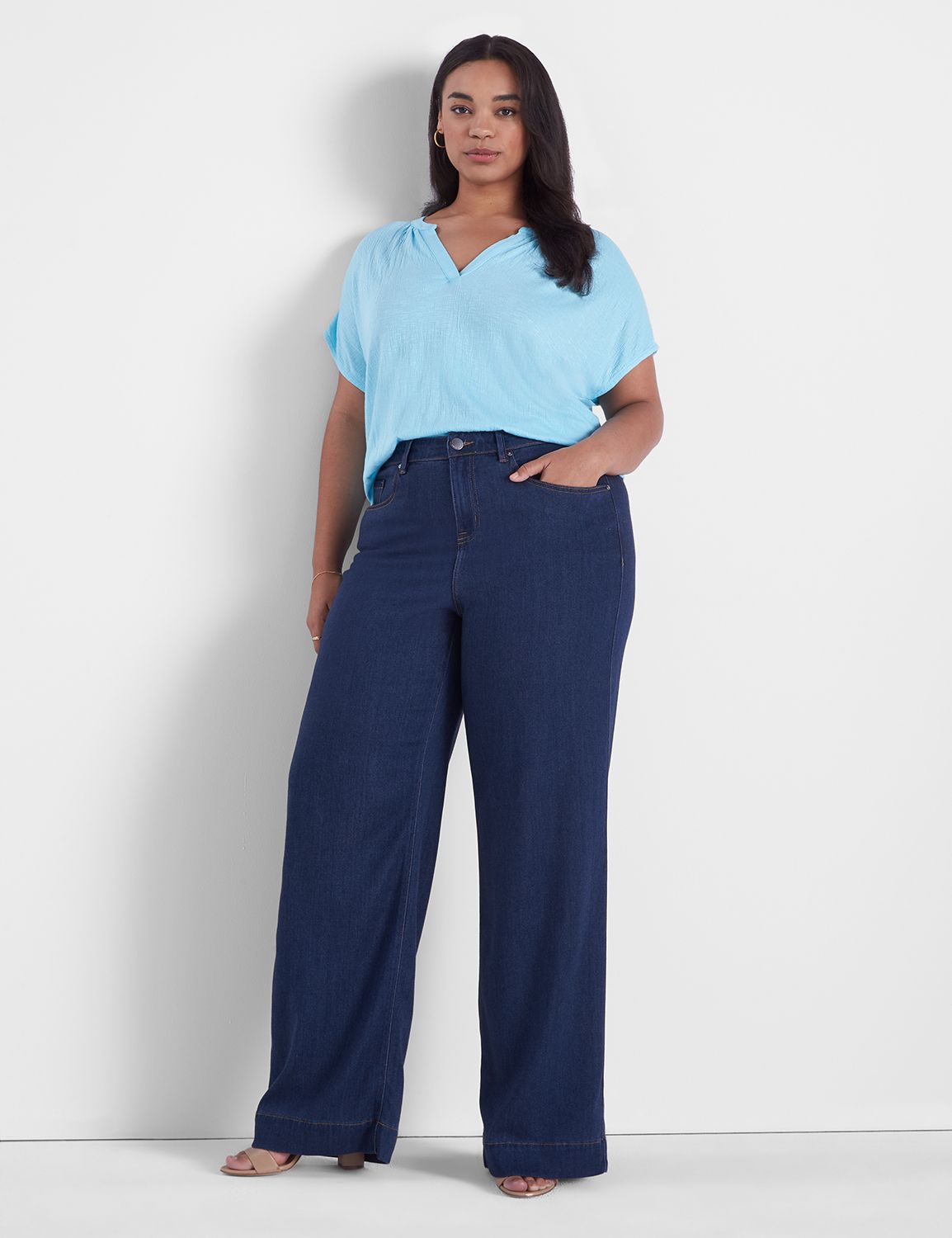 MID RISE 5 POCKET WIDE LEG -FLUID D Product Image 1